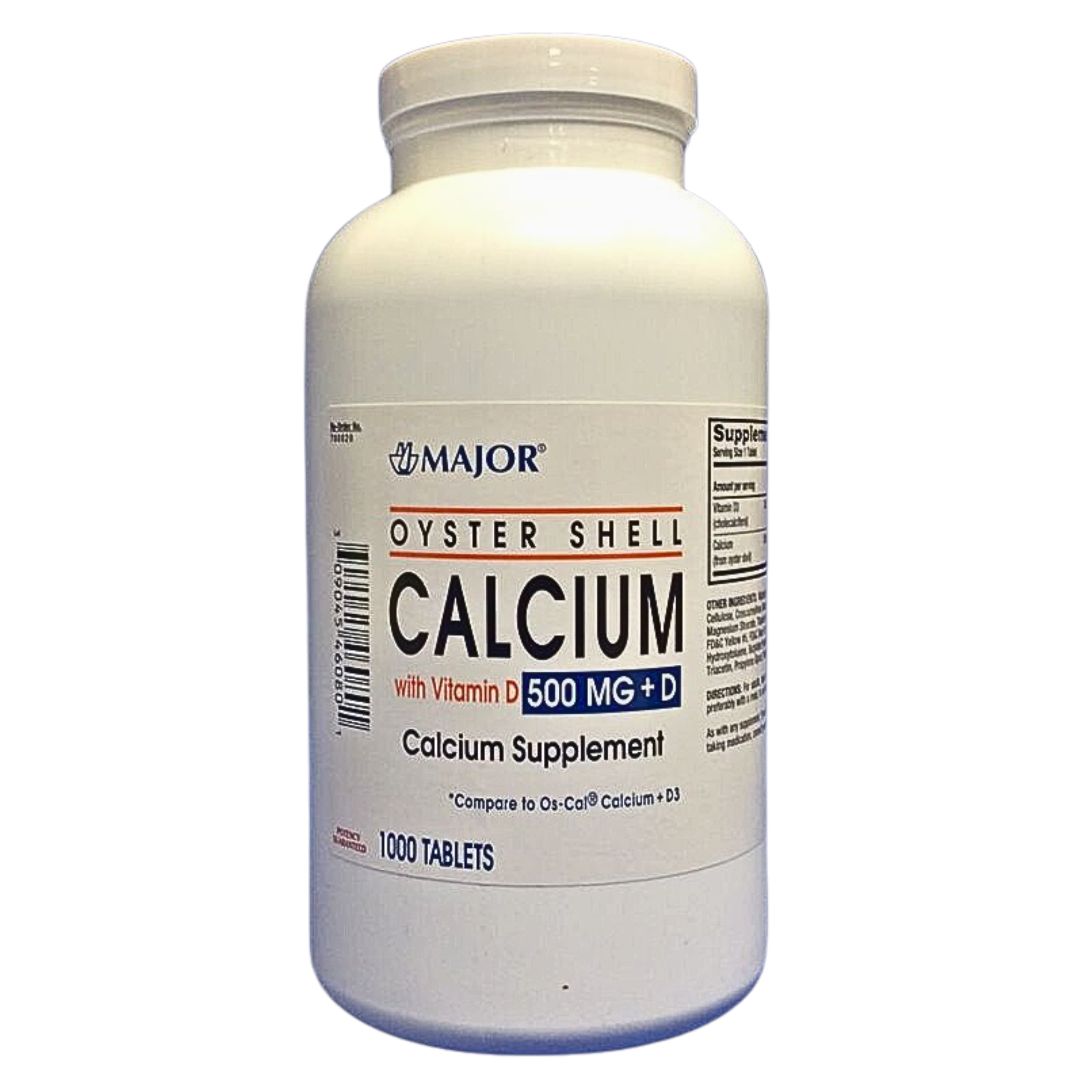Major, Oyster Shell Calcium 500 mg with Vitamin D, Bone Health Supplement, 1000 Tablets