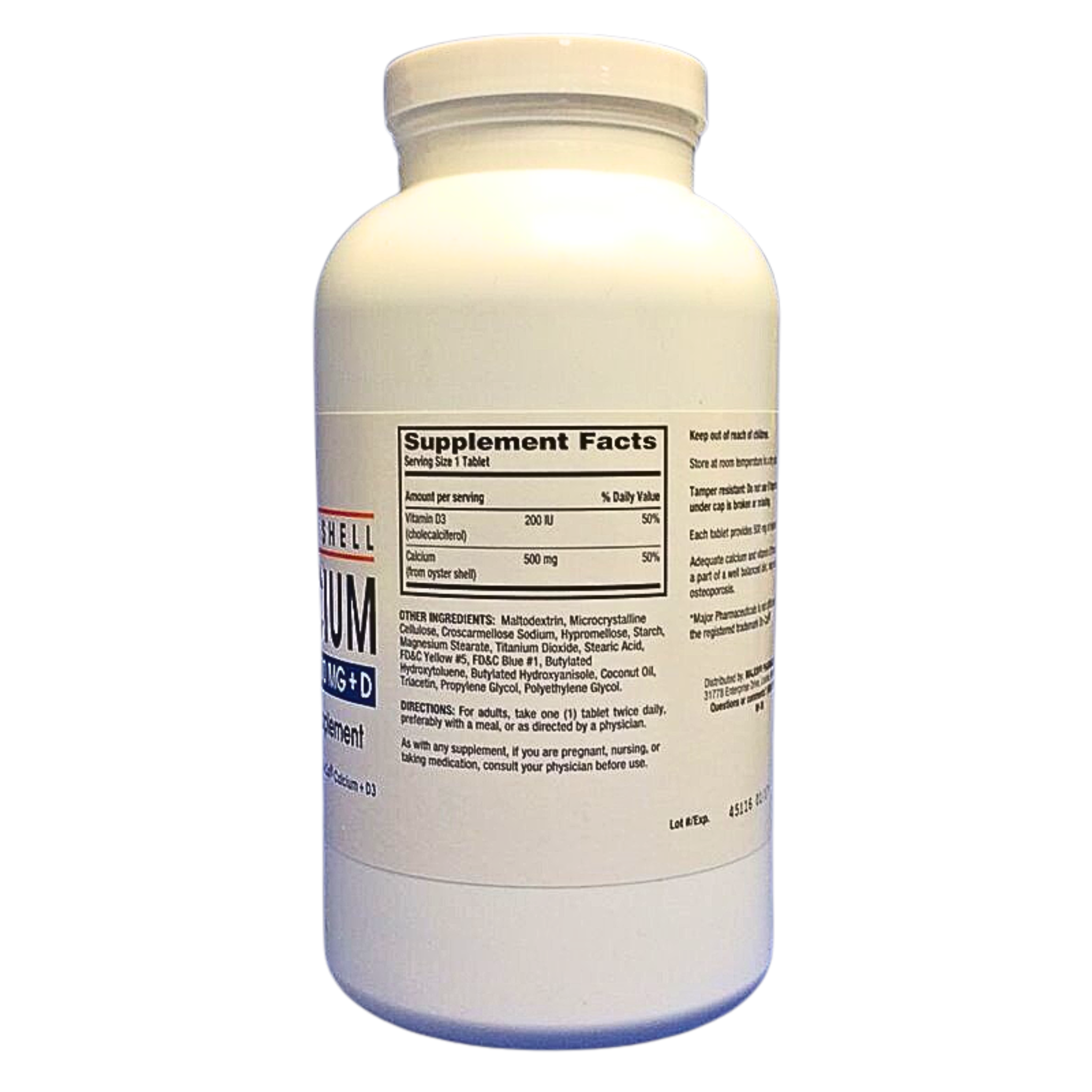 Major, Oyster Shell Calcium 500 mg with Vitamin D, Bone Health Supplement, 1000 Tablets