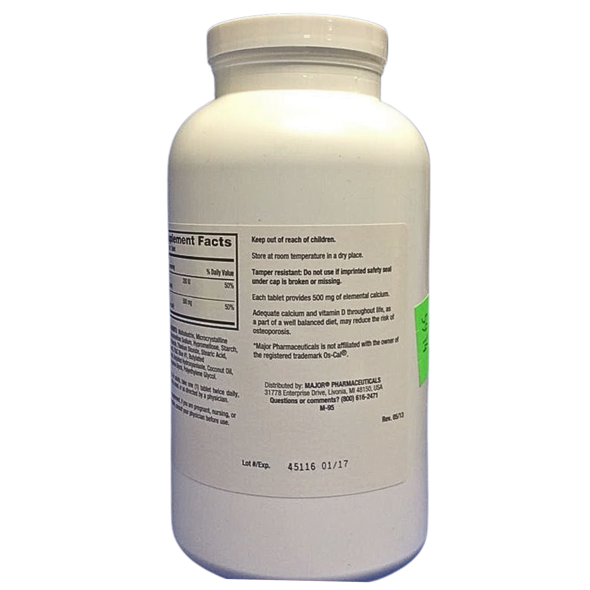 Major, Oyster Shell Calcium 500 mg with Vitamin D, Bone Health Supplement, 1000 Tablets