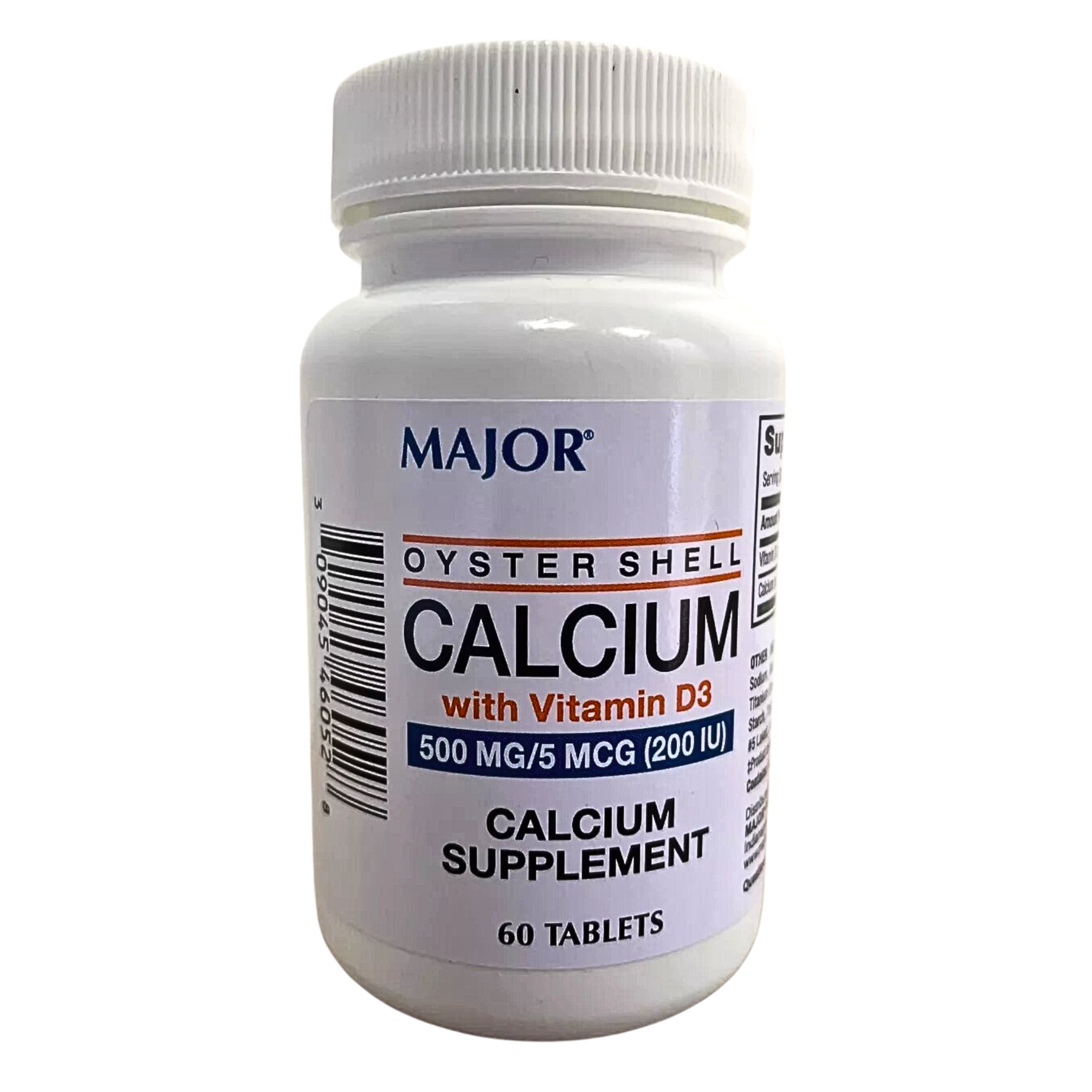 Major, Oyster Shell Calcium 500 mg with Vitamin D, Bone Health Supplement, 60 Tablets