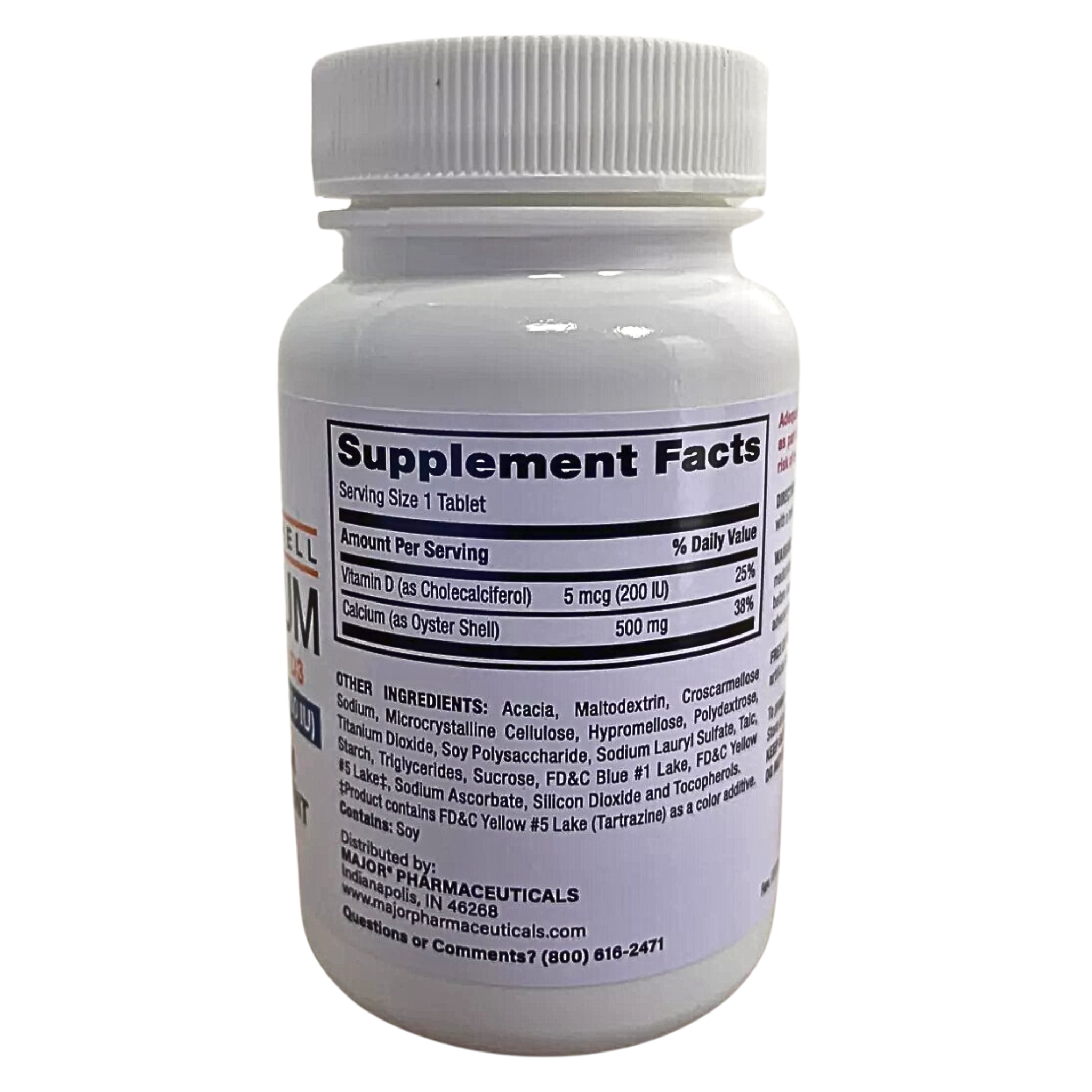 Major, Oyster Shell Calcium 500 mg with Vitamin D, Bone Health Supplement, 60 Tablets