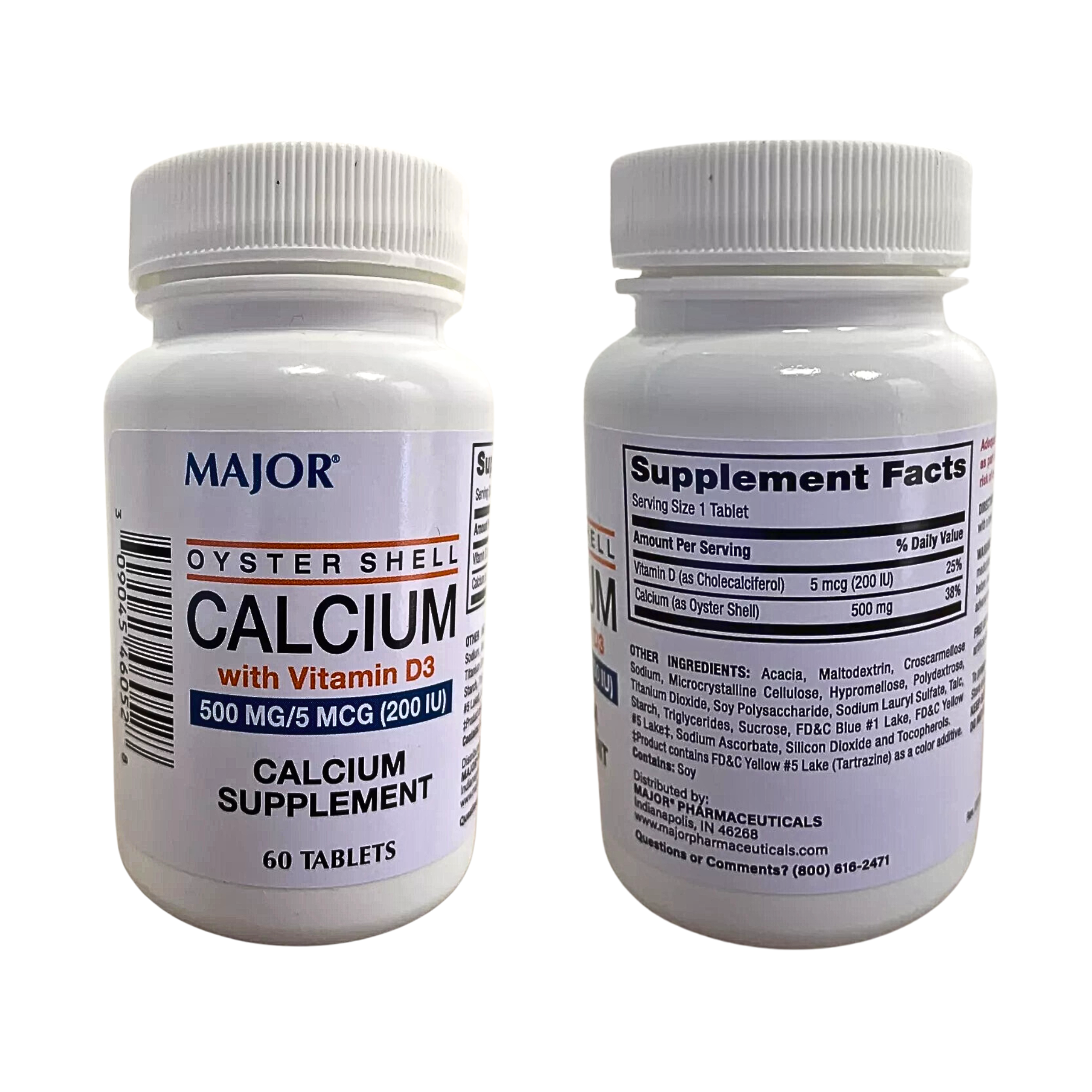 Major, Oyster Shell Calcium 500 mg with Vitamin D, Bone Health Supplement, 60 Tablets