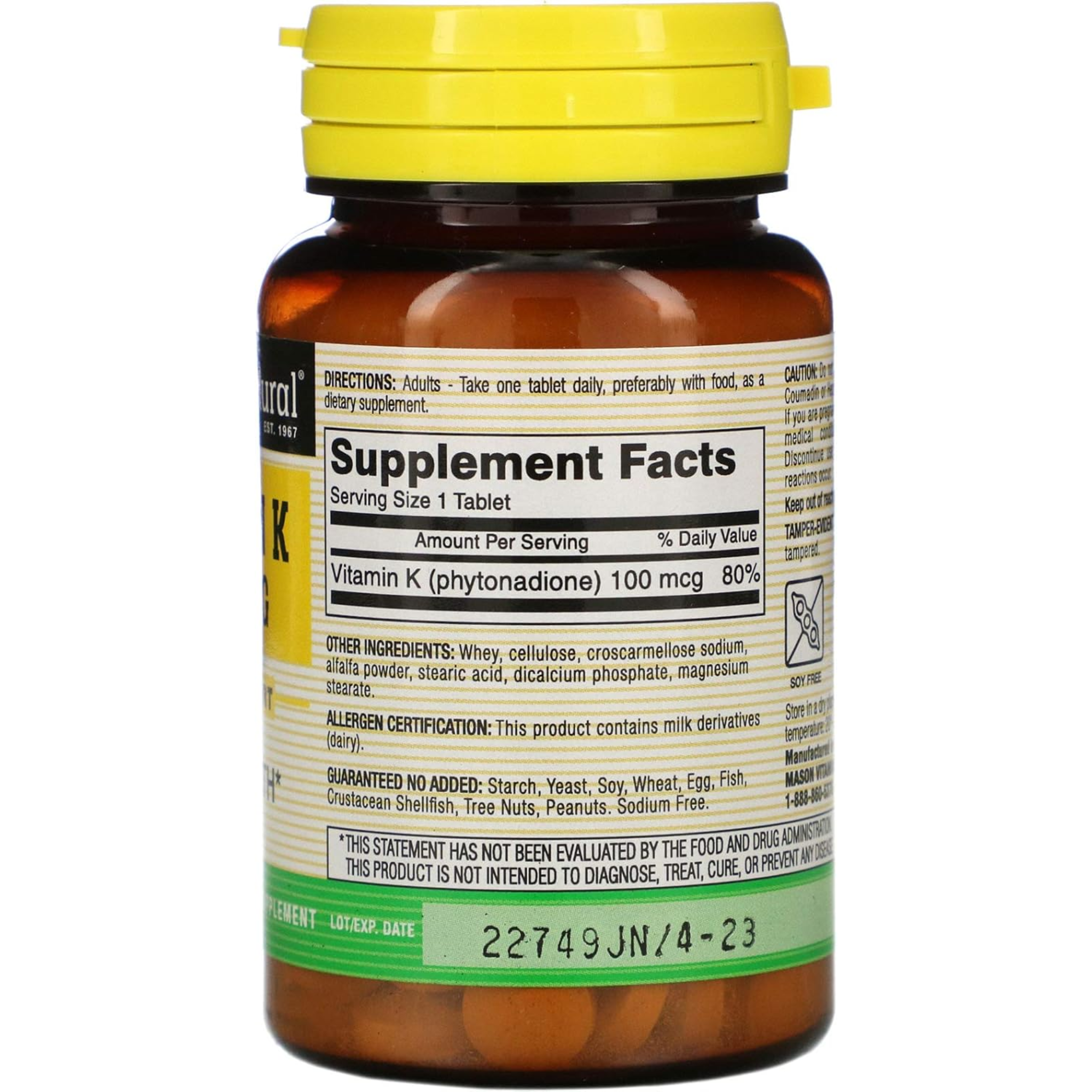 Mason Vitamins, Vitamin K 100 mcg Tablets, Supports Healthy Blood Clotting, 100-Count Bottles - Pharmaful