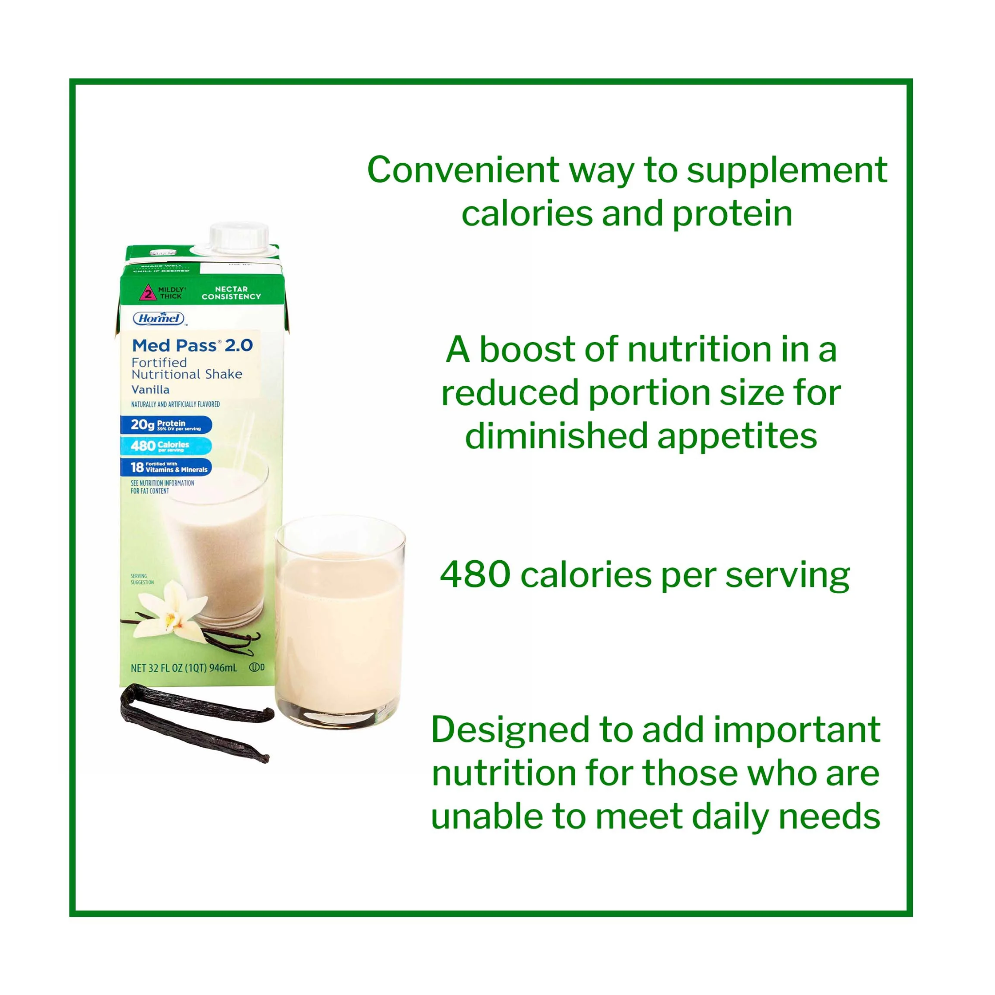 Med Pass 2.0, Oral Nutritional Supplement, High-Calorie & Protein-Rich Drink, Vanilla, 32 fl oz, 12 Pack