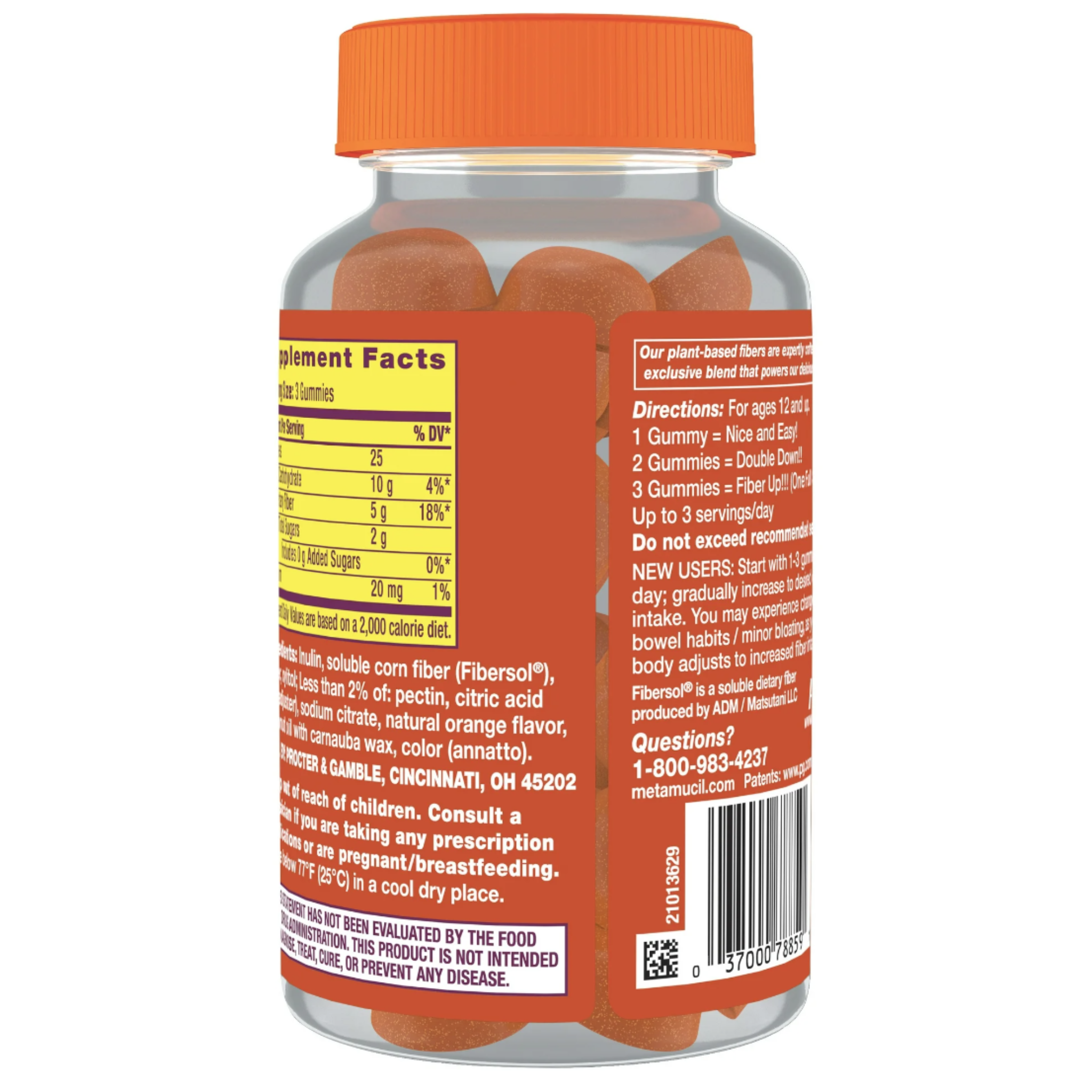 Metamucil Fiber Supplement Gummies, Sugar Free Orange Flavor, 5g Prebiotic Plant Based Fiber Blend, 72 Count