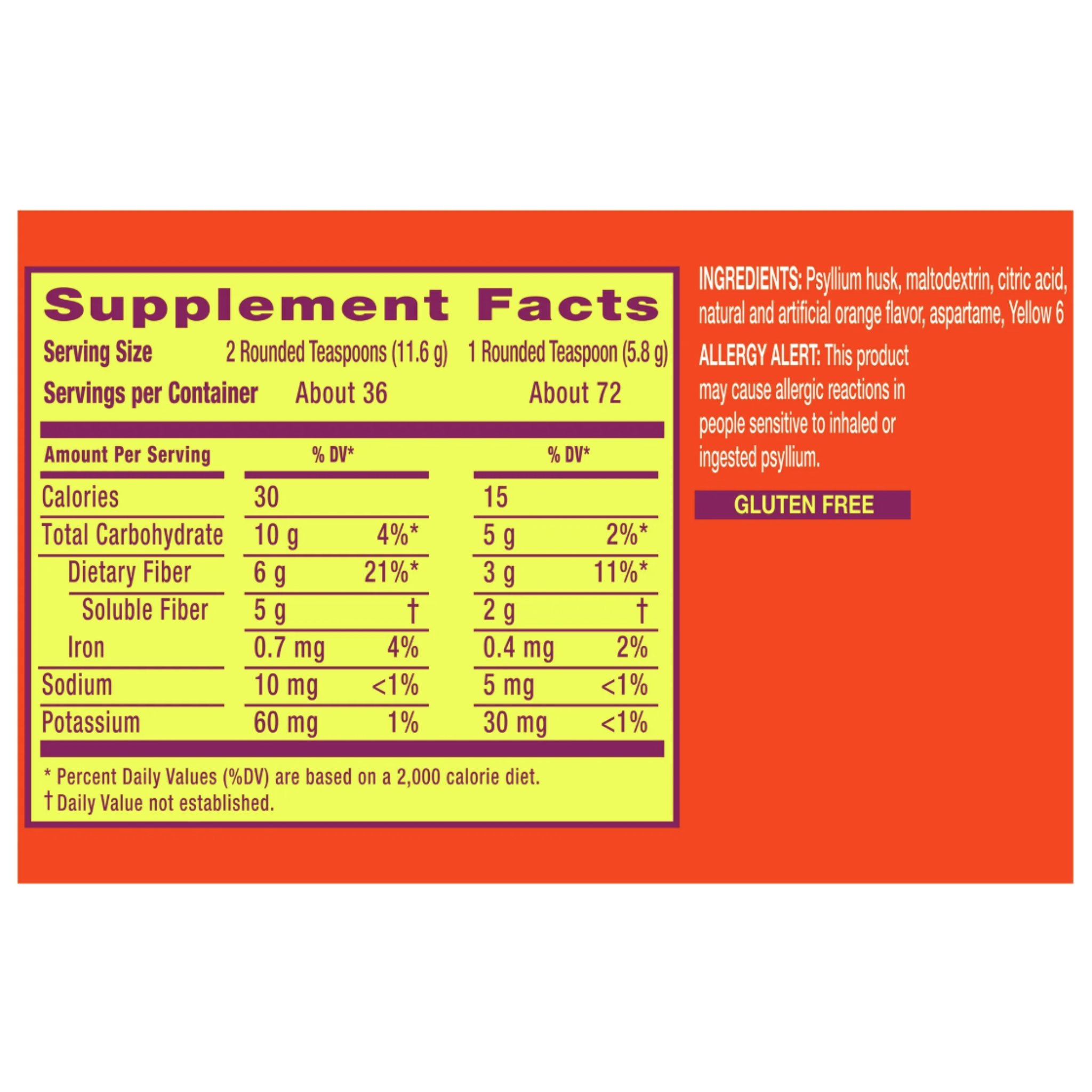 Metamucil Psyllium Husk Fiber Supplement for Digestive Health, Sugar Free, Orange, 72 Servings