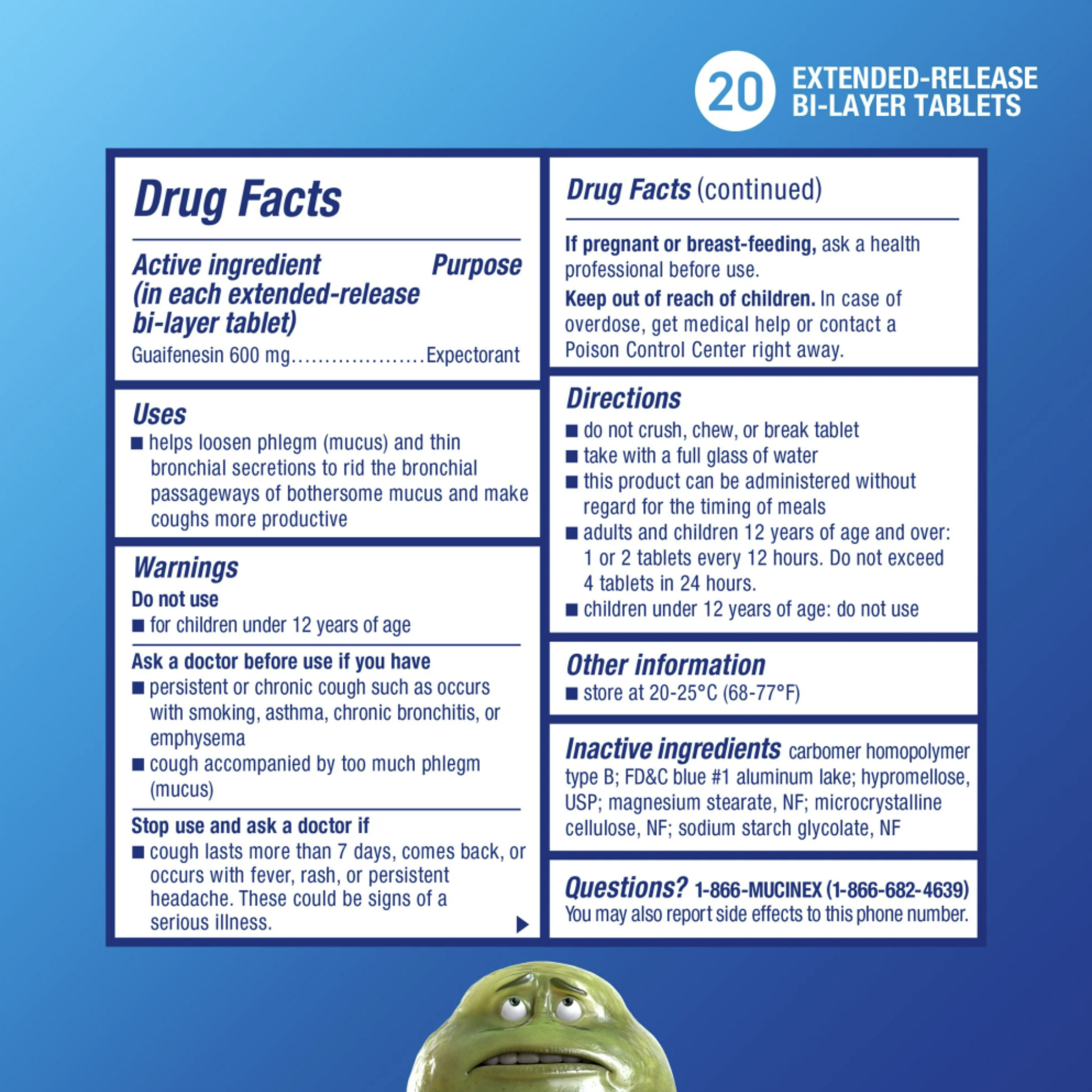 Mucinex 12 Hour Expectorant, OTC Medicine for Excess Mucus Relief, Chest Congestion, 20 Tablets - Pharmaful