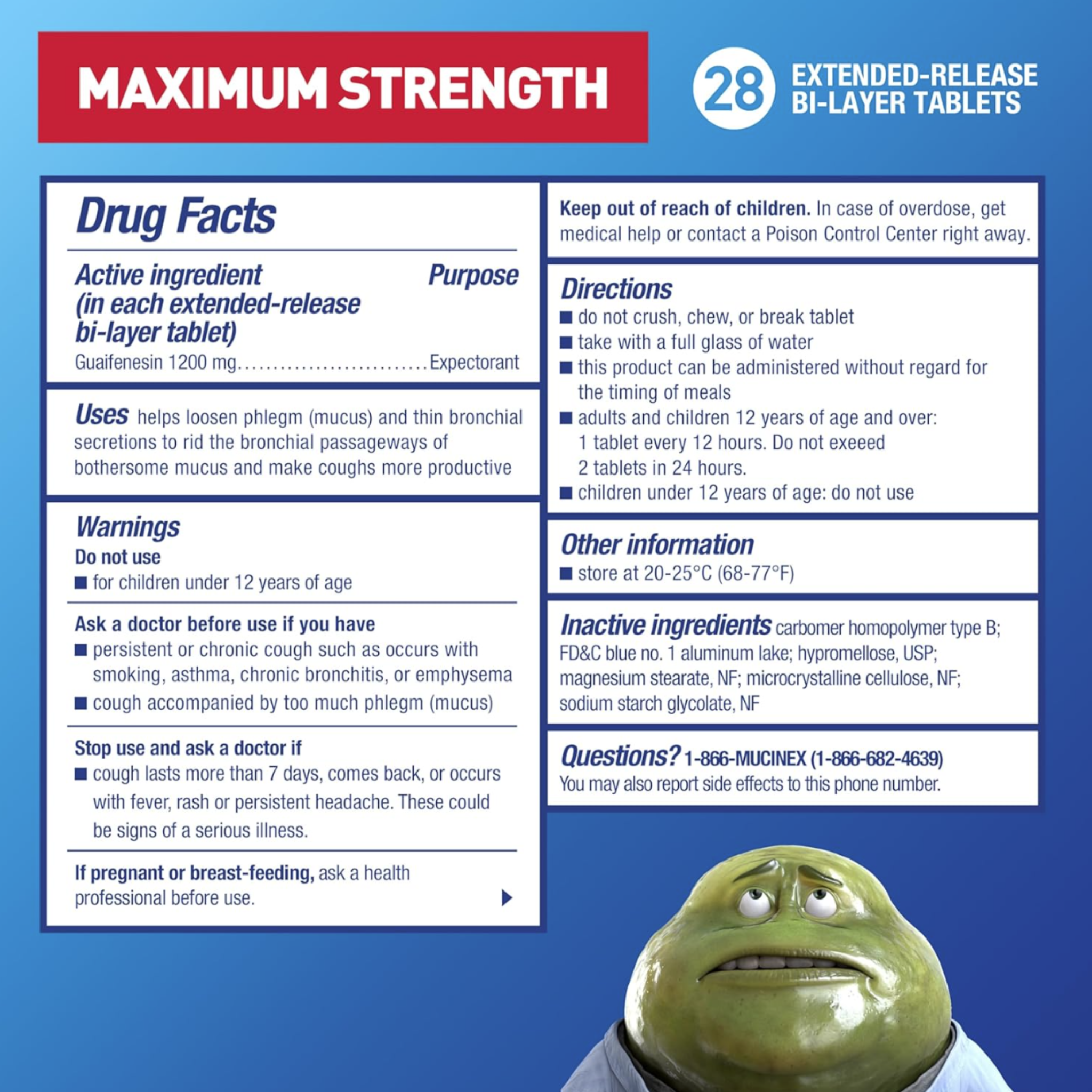 Mucinex 12 Hour Maximum Strength 1200 mg Guaifenesin Extended-Release Tablets for Excess Mucus Relief, Expectorant Aids Excess Mucus Removal, Chest Congestion Relief, 28 Tablets - Pharmaful