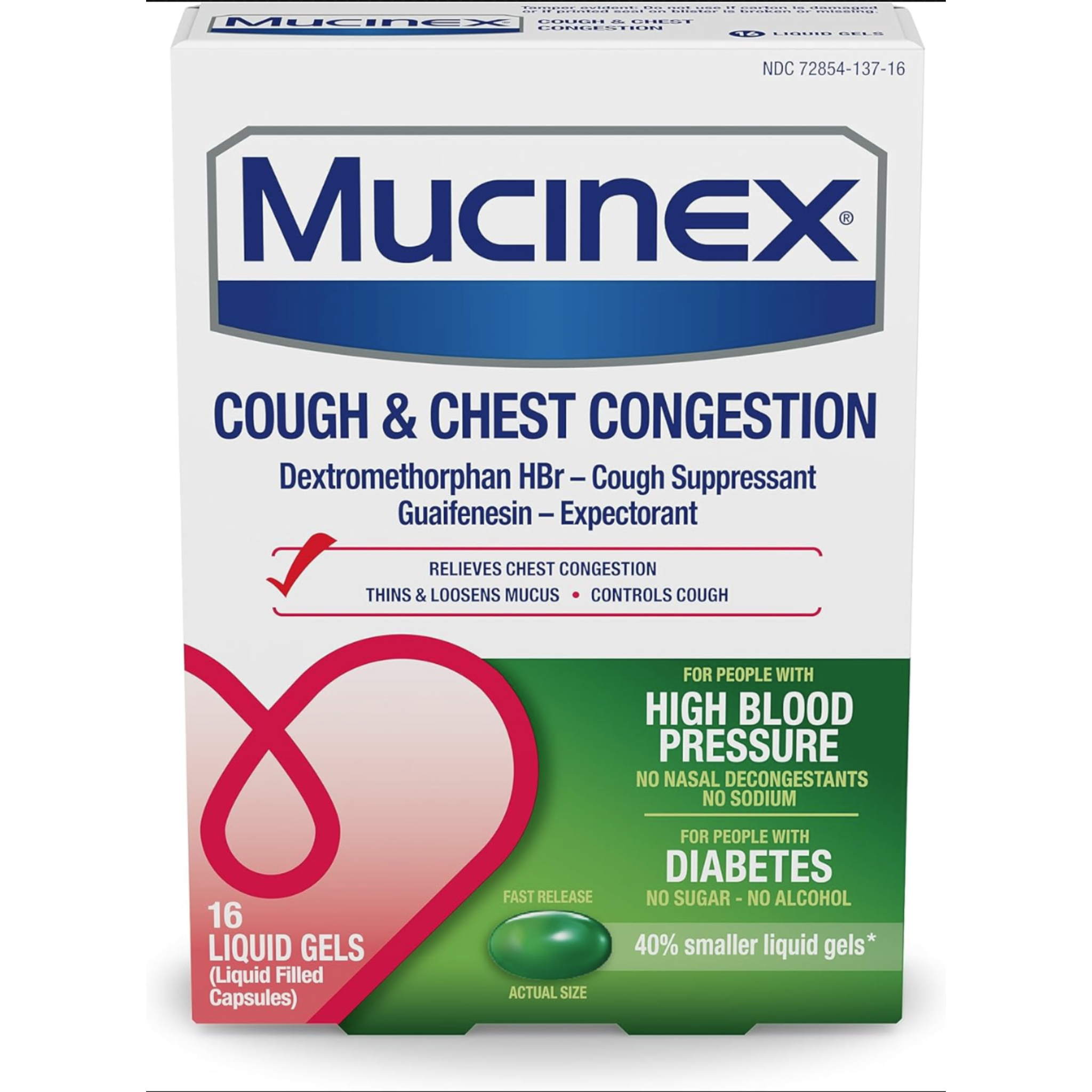 Mucinex Cough & Chest Congestion High Blood Pressure Liquid Gels, 16 ct.