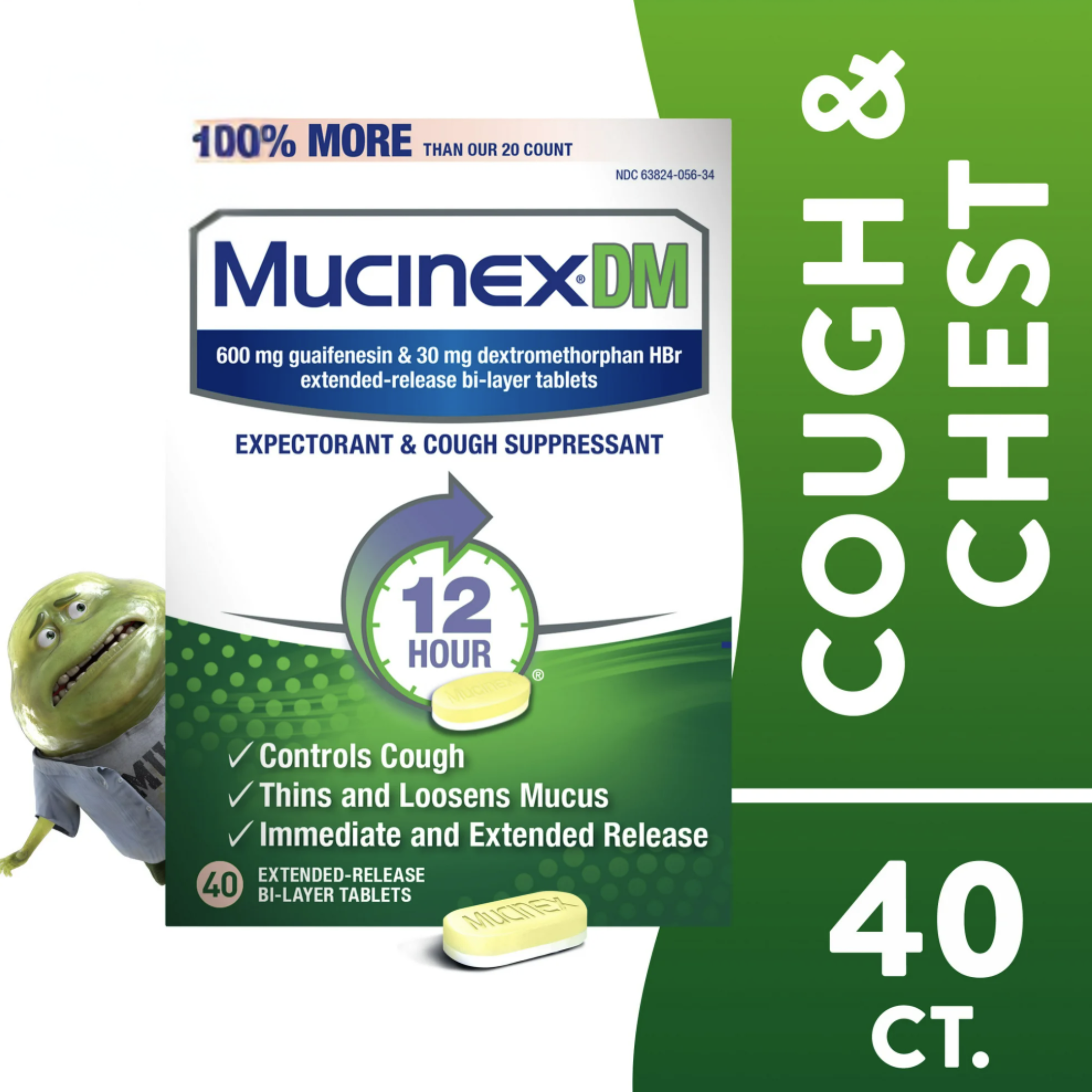 Mucinex DM 12 Hour Expectorant & Cough Medicine, Excess Mucus Relief & Cough Suppressant, 40 Tablets