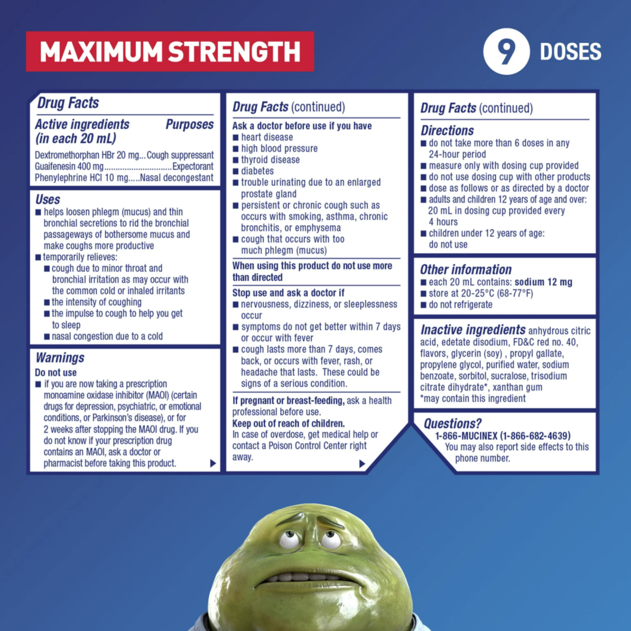 Mucinex Fast-Max Severe Congestion & Cough Medicine, OTC Sinus/Nasal Decongestant, Expectorant, 6 fl oz