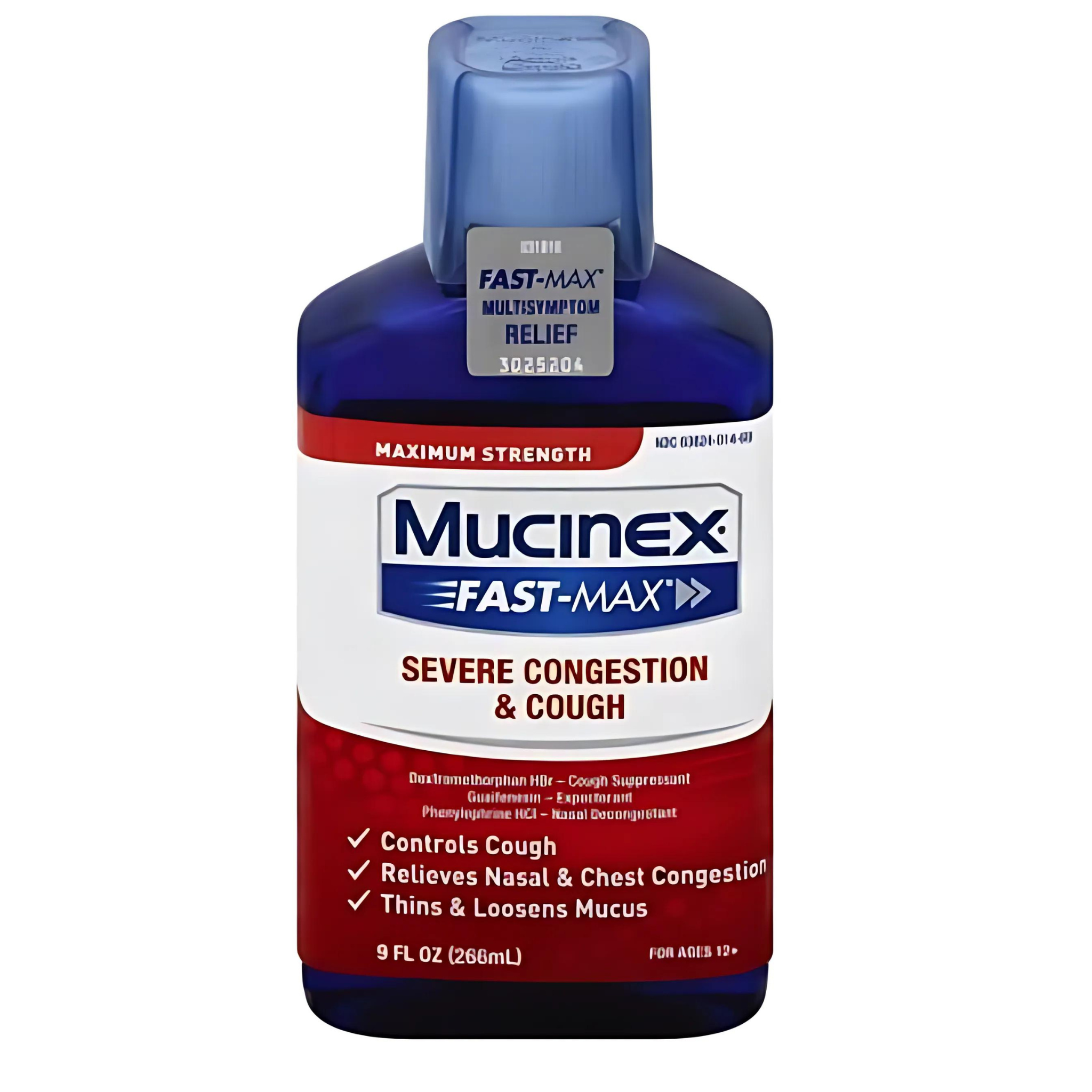 Mucinex Fast-Max Severe Congestion & Cough Multi-symptom Max. Strength Liquid- Expectorant, Cough Suppressant, & Nasal Decongestant, w/Dextromethorphan, Phenylephrine & Guaifenesin, 9 oz.