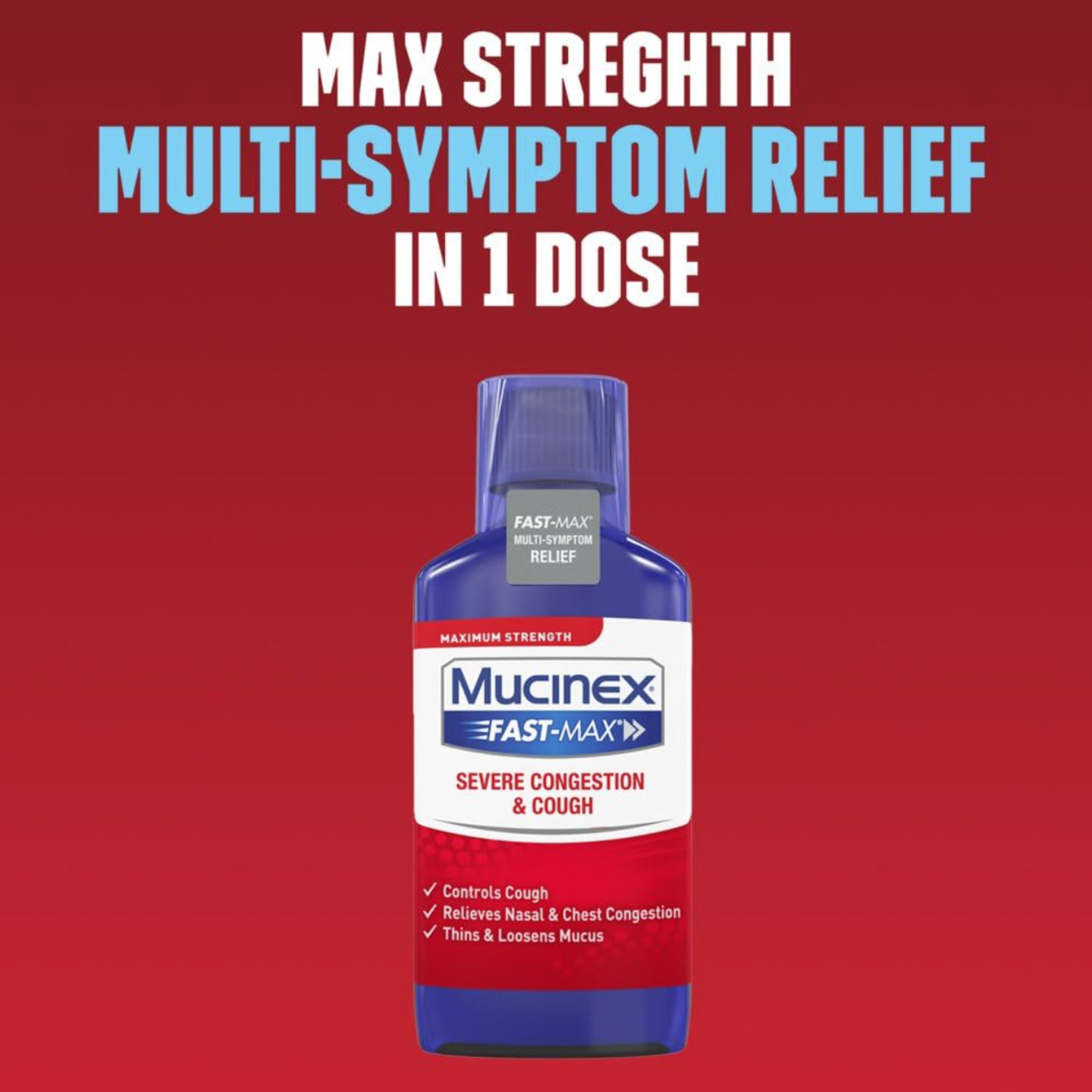 Mucinex Fast-Max Severe Congestion & Cough Multi-symptom Max. Strength Liquid- Expectorant, Cough Suppressant, & Nasal Decongestant, w/Dextromethorphan, Phenylephrine & Guaifenesin, 9 oz.