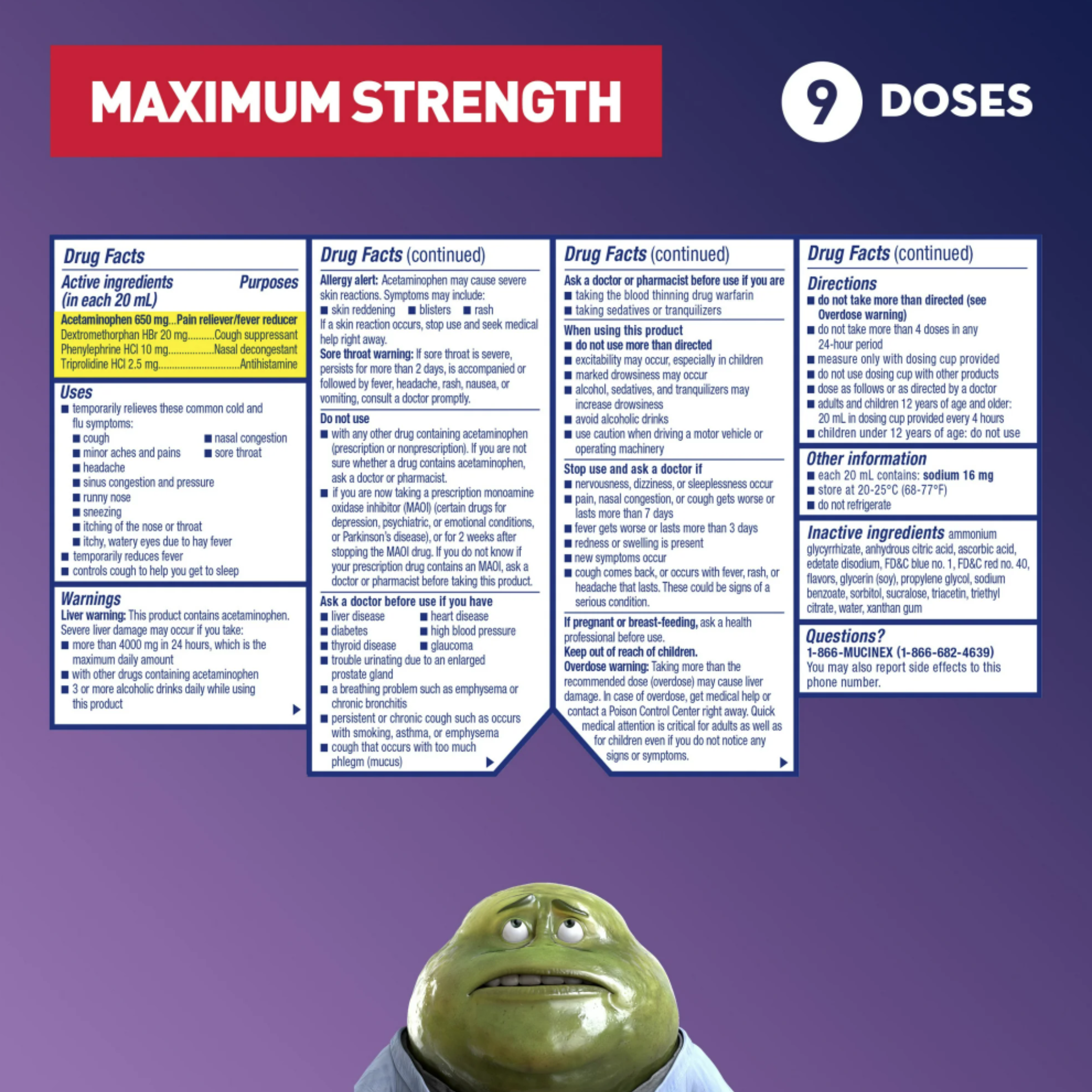 Mucinex Nightshift Sinus Medicine, OTC Fever Reducer, Cough Suppressant, Nasal Decongestant, 6 fl oz - Pharmaful