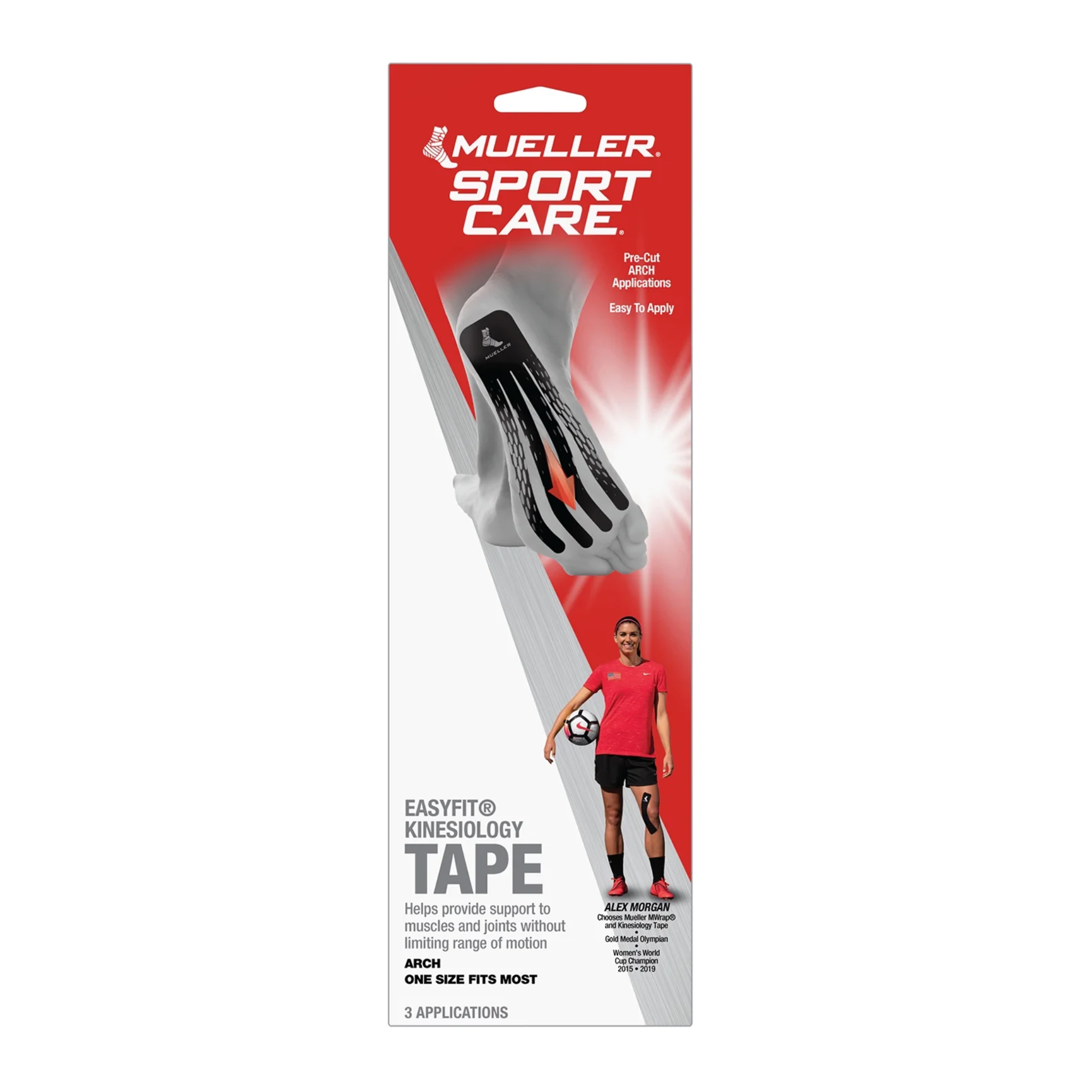 Mueller, EasyFit® Kinesiology Tape, Pre-Cut for Arch Support, Flexible Muscle Relief, Black, 3 Applications