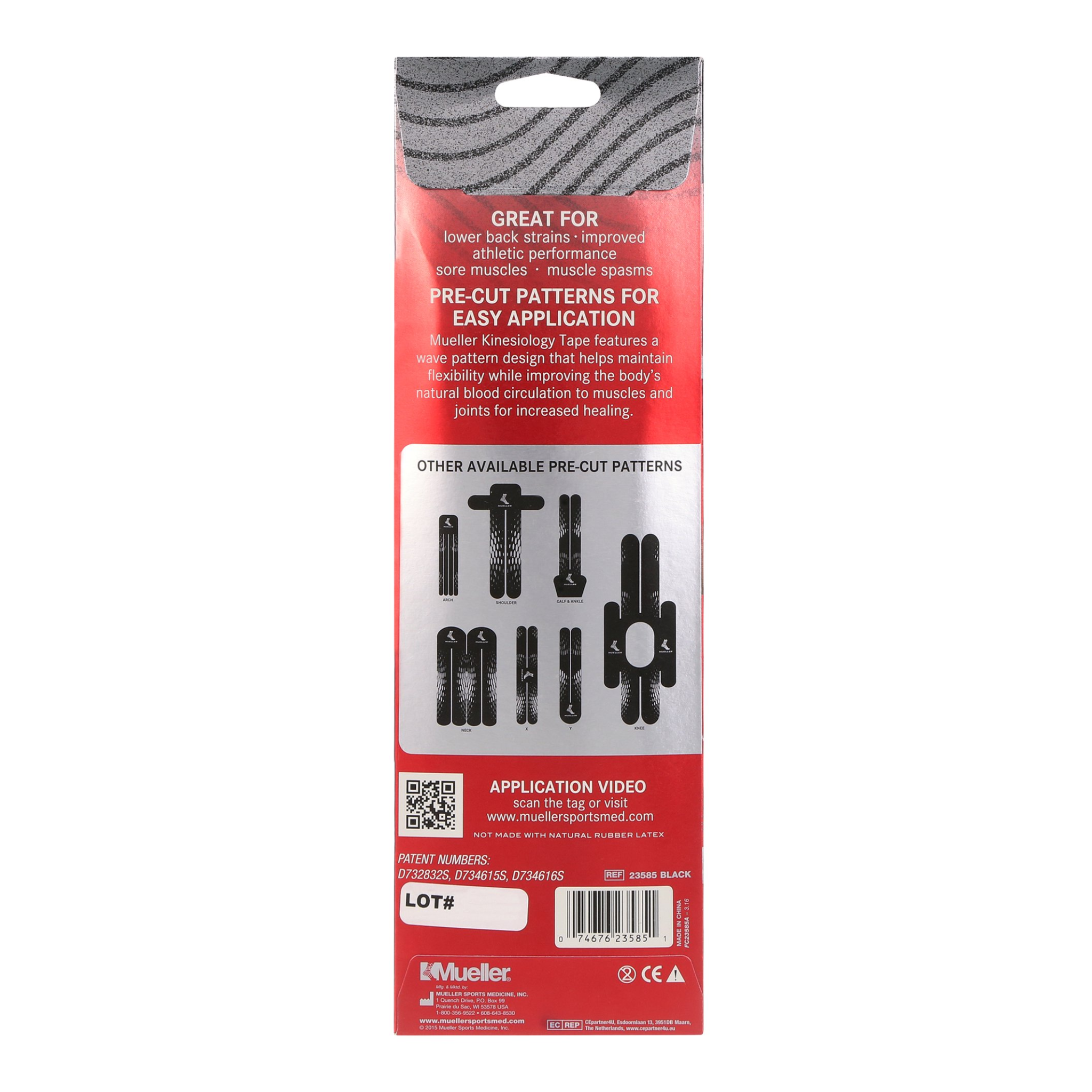 Mueller, Easy Fit Kinesiology Tape, Pre-Cut Patterns for Back/Waist, Flexible and Supportive Muscle Recovery, Black, 3 Count