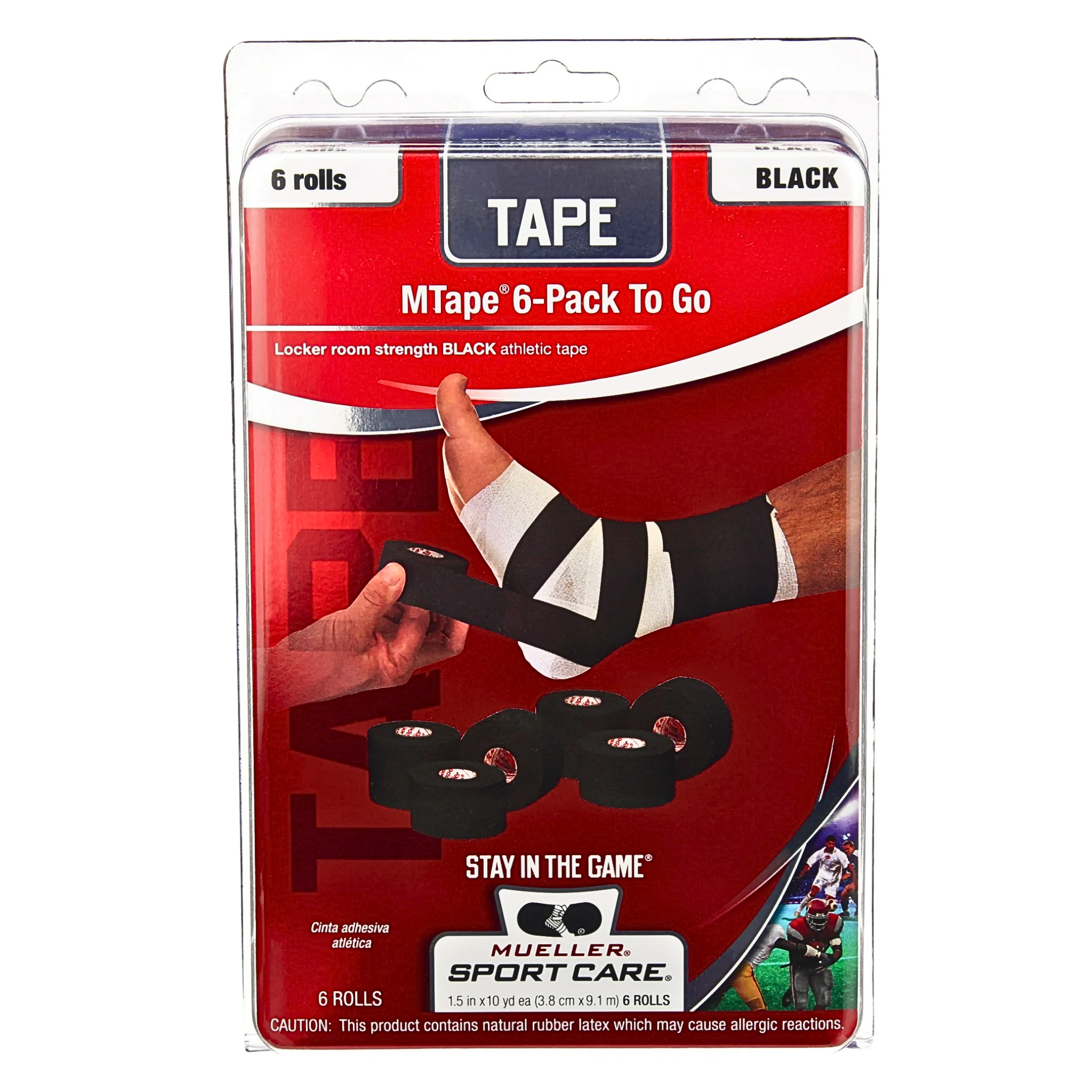 Mueller, MTape Athletic Tape, Strong and Supportive Sports Tape for Injury Prevention, Black, 1.5" x 10 yd, 6-Pack