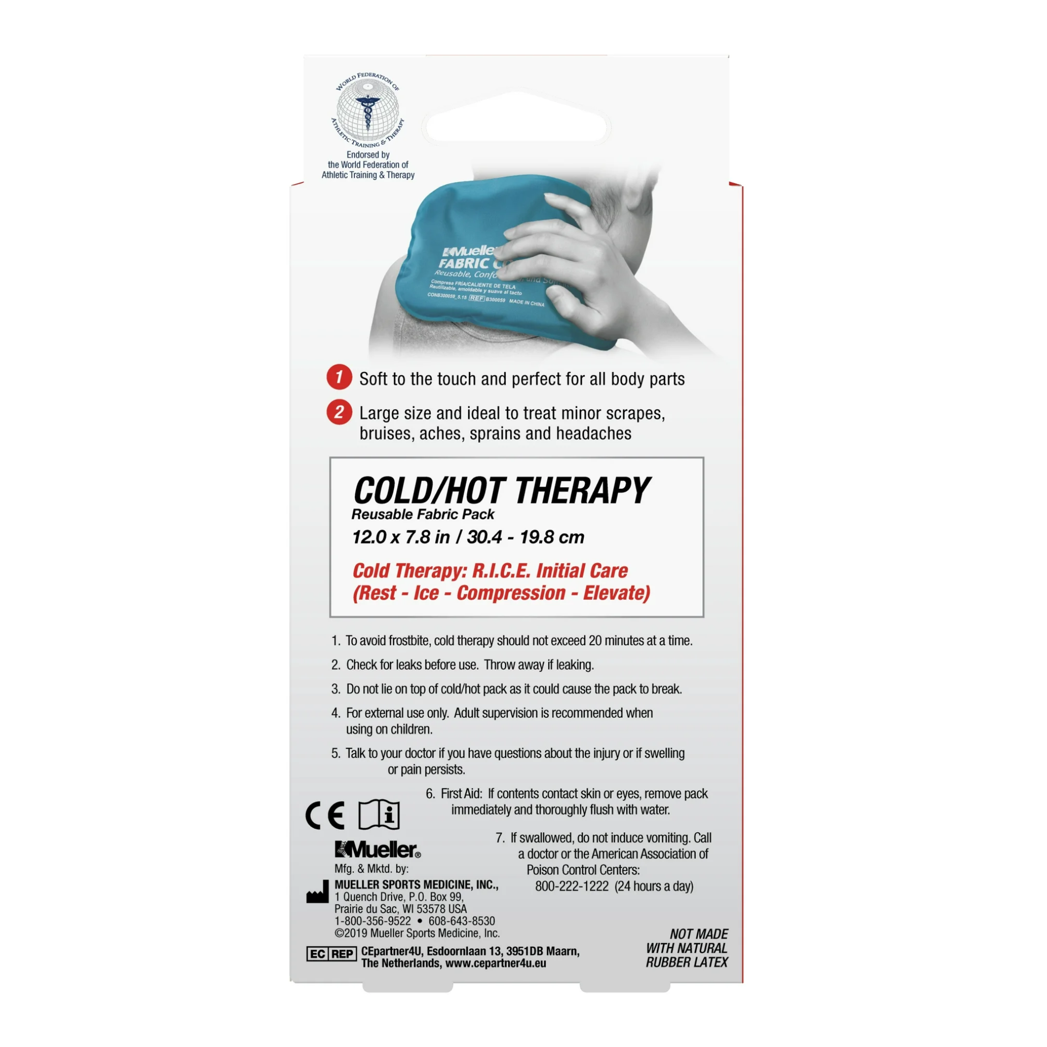 Mueller, Fabric Cold/Hot Pack, Reusable Therapy for Pain Relief, Blue, 12" x 7.8"