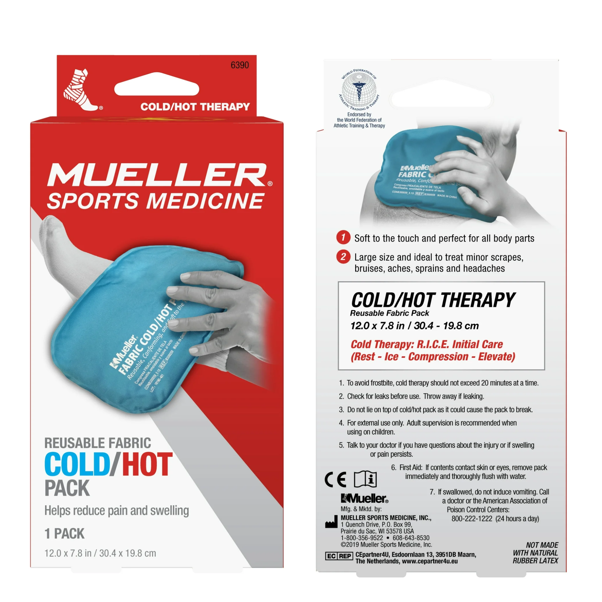 Mueller, Fabric Cold/Hot Pack, Reusable Therapy for Pain Relief, Blue, 12" x 7.8"