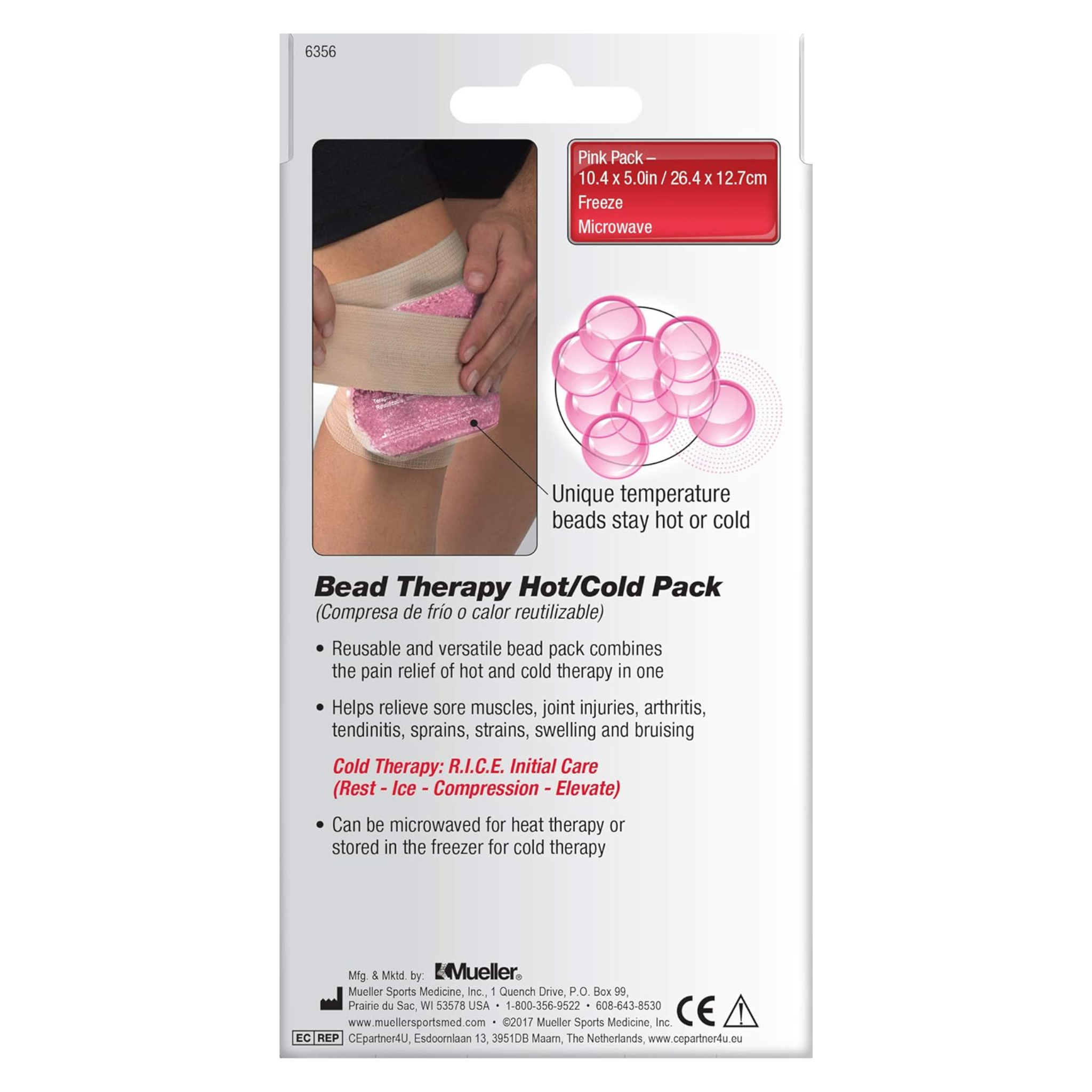Mueller, Hot/Cold Pack, Reusable Bead Therapy for Targeted Pain Relief, Pink