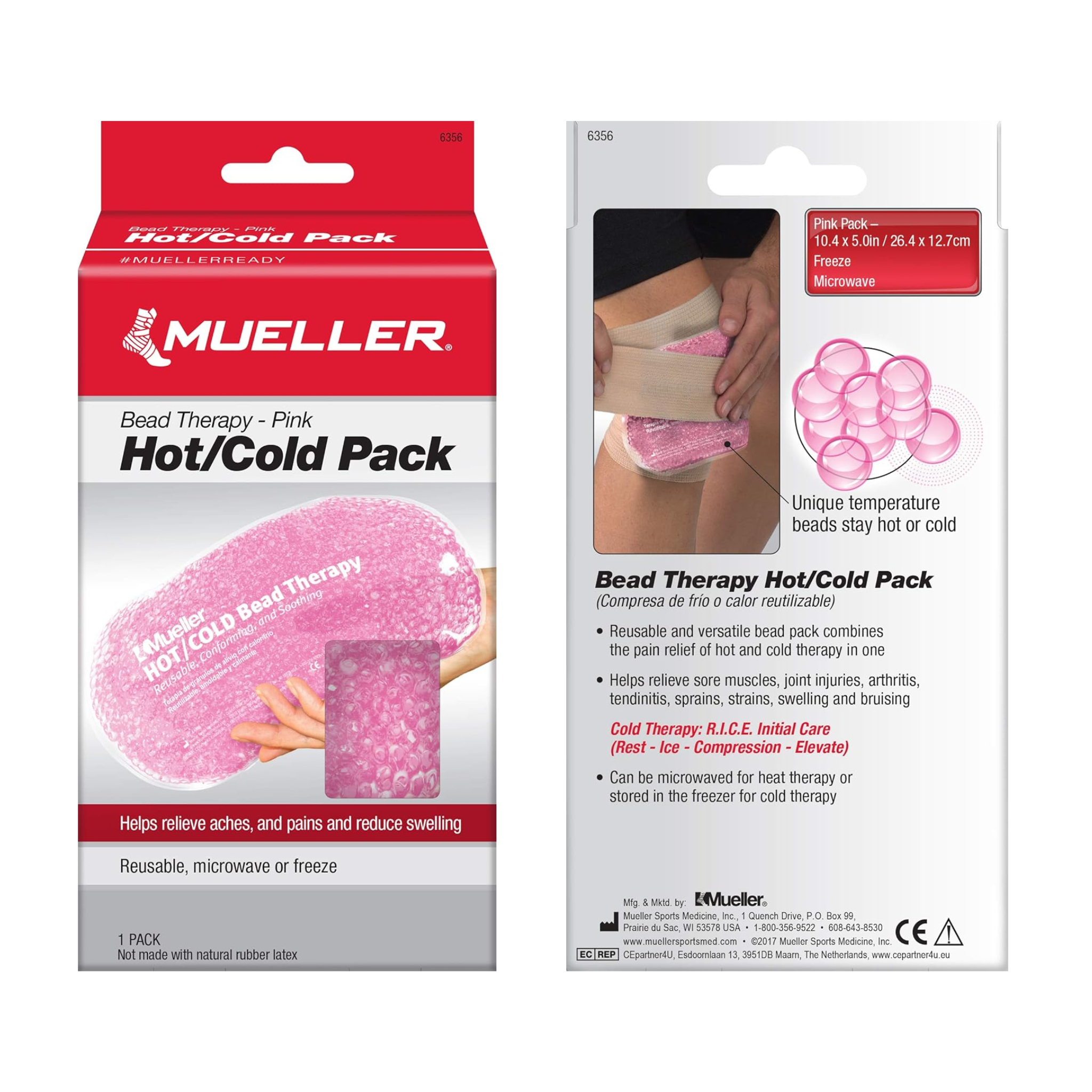Mueller, Hot/Cold Pack, Reusable Bead Therapy for Targeted Pain Relief, Pink