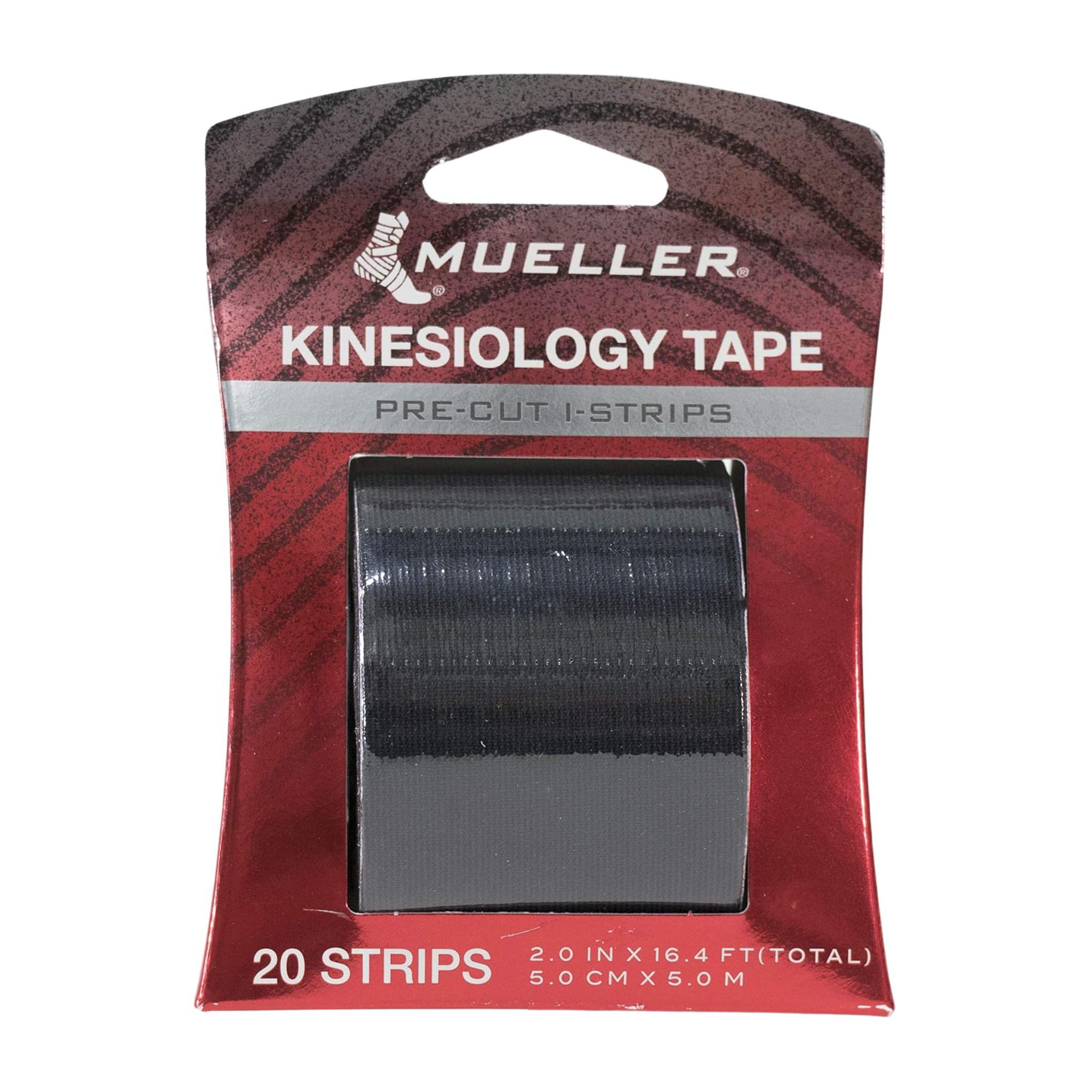 Mueller, Kinesiology Tape, Precut I-Strip Roll for Flexible Muscle Support, Black, 20 Strips