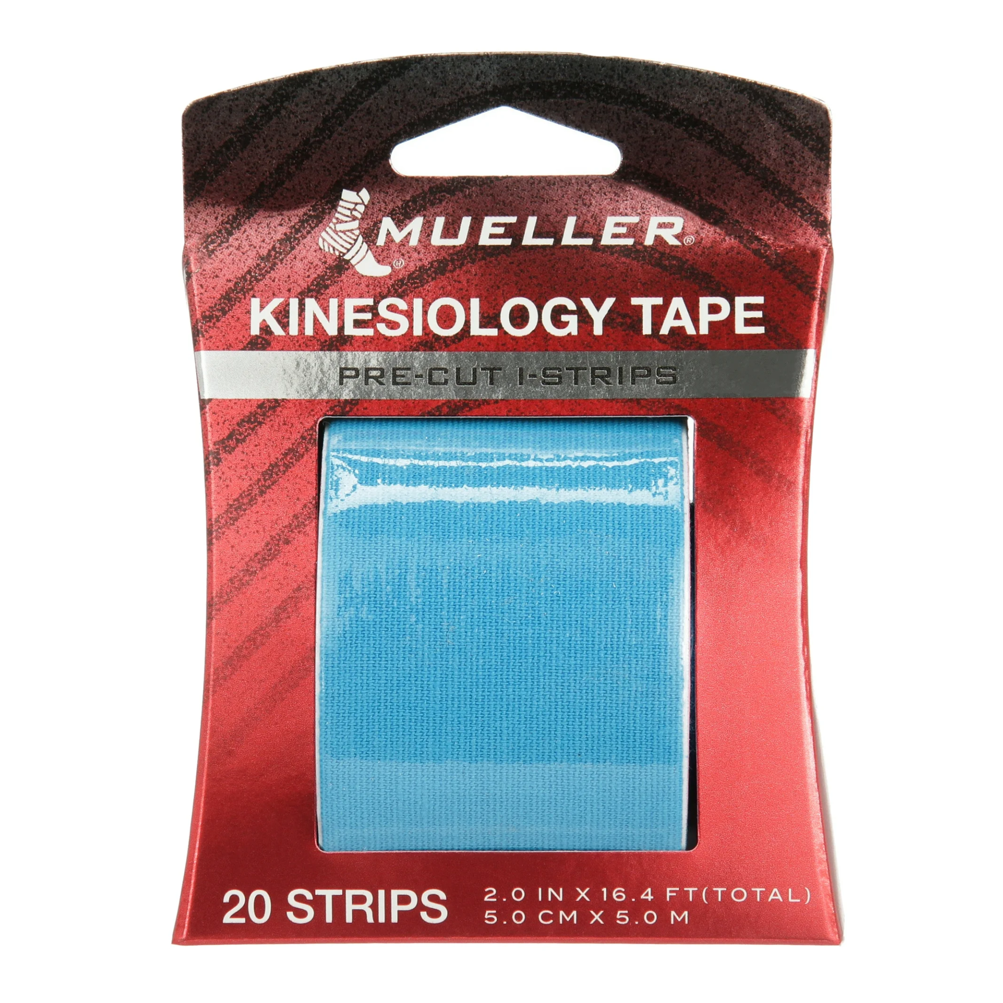 Mueller, Kinesiology Tape, Precut I-Strip Roll for Flexible Muscle Support, Blue, 20 Strips