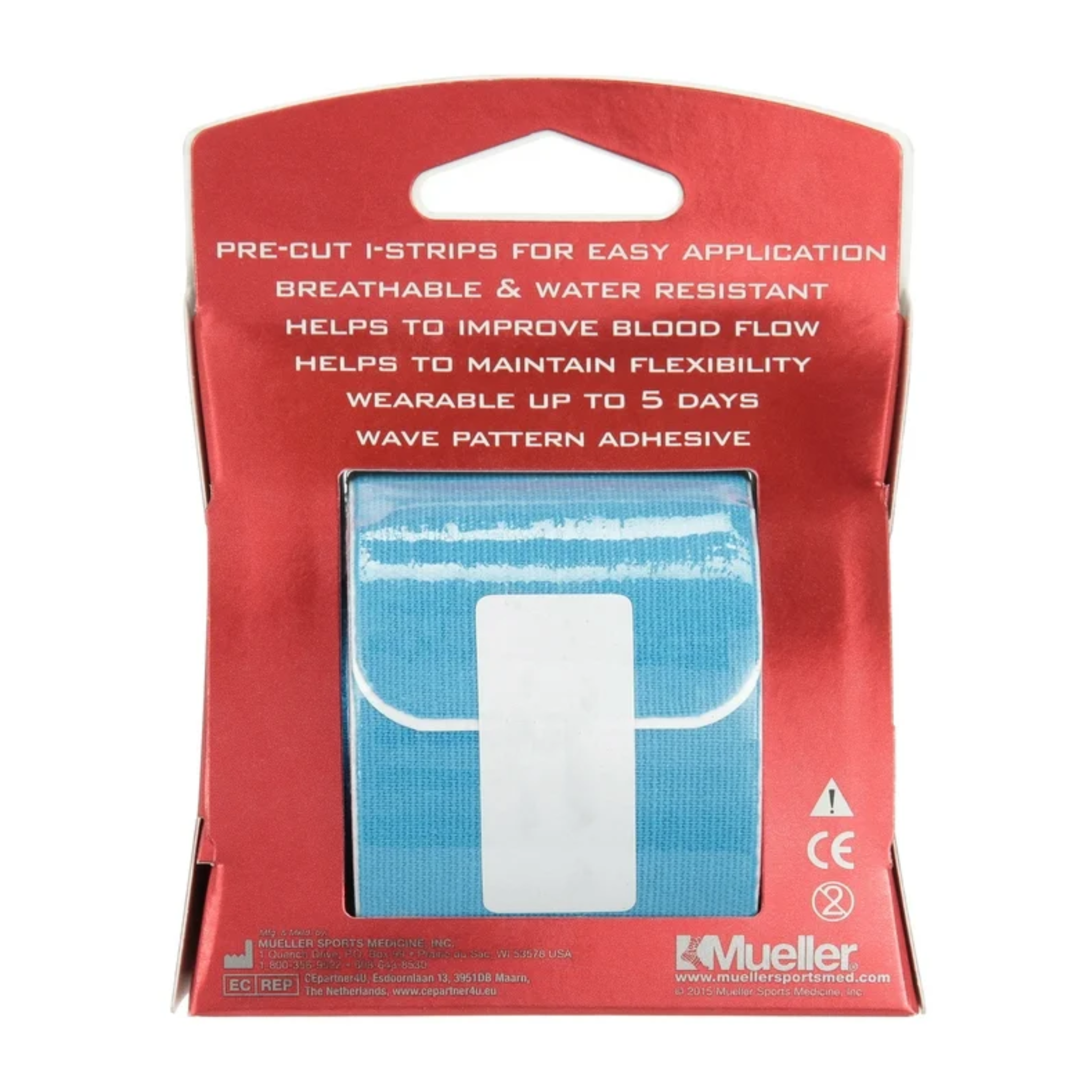 Mueller, Kinesiology Tape, Precut I-Strip Roll for Flexible Muscle Support, Blue, 20 Strips