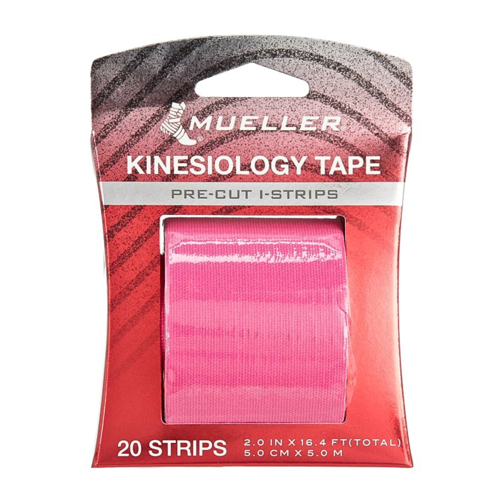 Mueller, Kinesiology Tape, Precut I-Strip Roll for Flexible Muscle Support, Pink, 20 Strips
