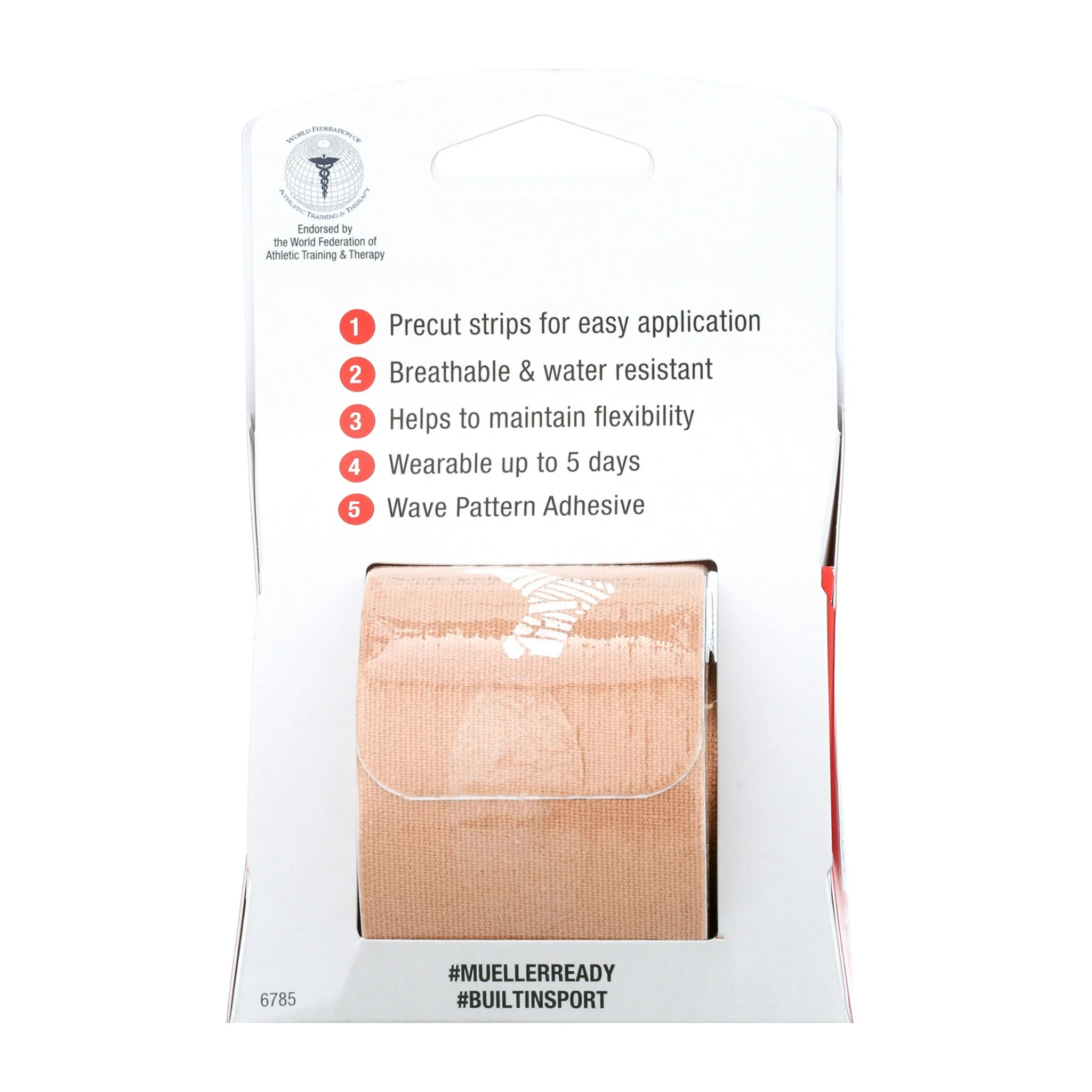 Mueller, Typhoon Kinesiology Therapeutic Tape, Precut I-Strips for Muscle Support, Beige, 20 Strips