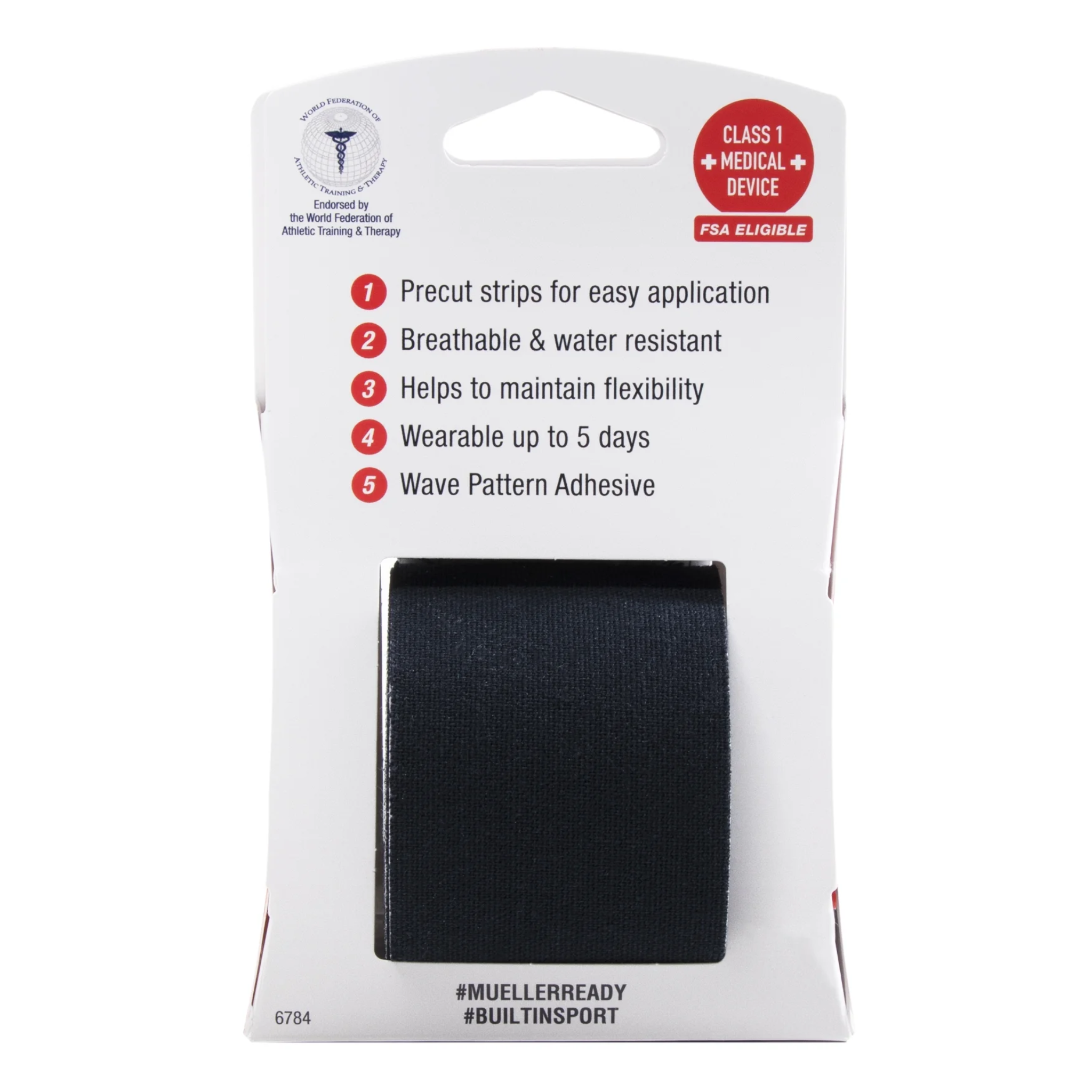 Mueller, Typhoon Kinesiology Therapeutic Tape, Precut I-Strips for Muscle Support, Black, 20 Strips