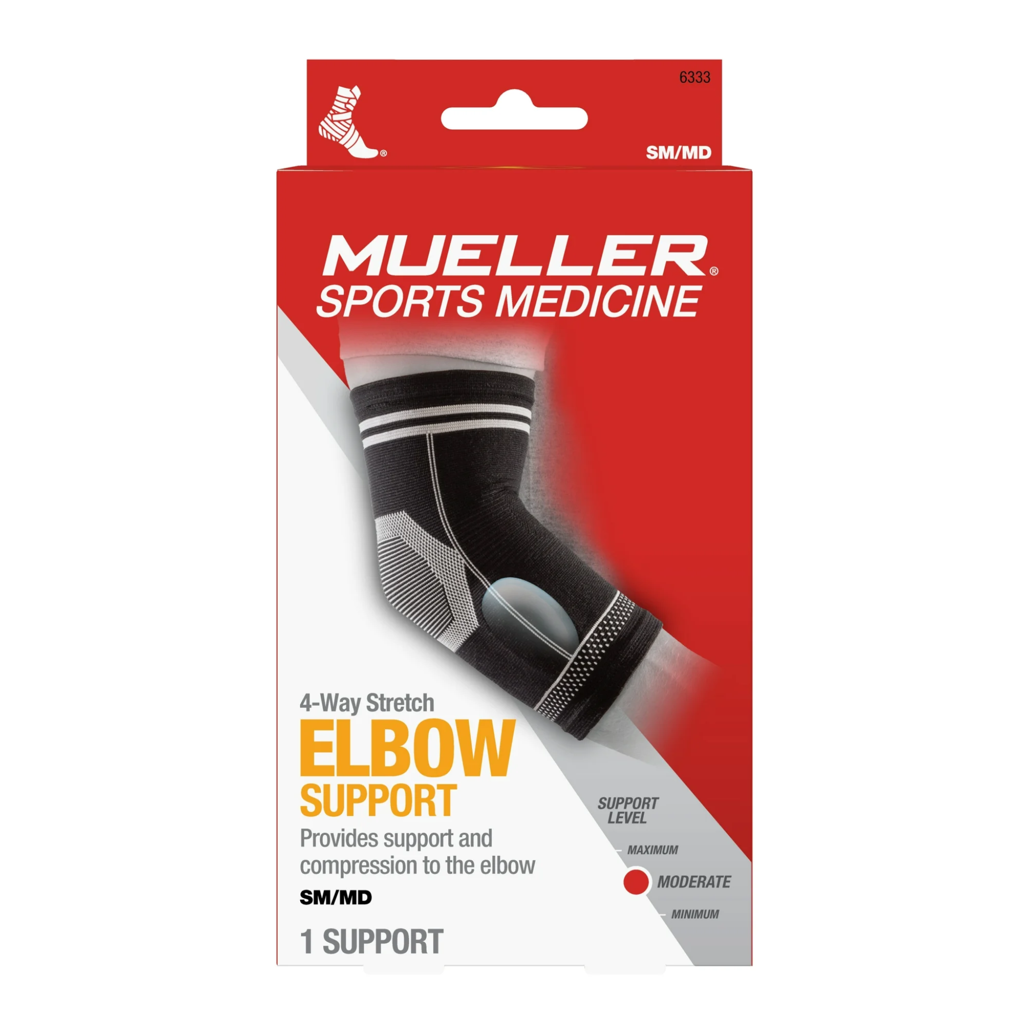 Mueller, 360 Compression 4-Way Stretch Moderate Elbow Support, Comfortable Joint Protection, Size SM/MD