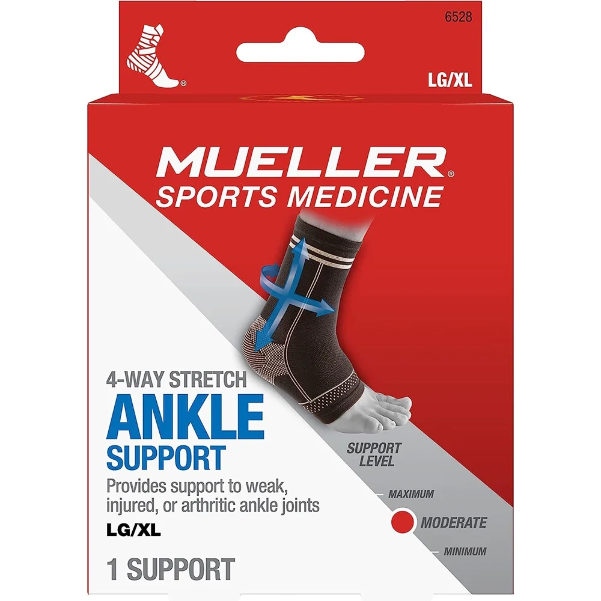 Mueller, 4-Way Stretch Ankle Support, Comfortable and Flexible Ankle Stability, Large/X-Large, 1 Each