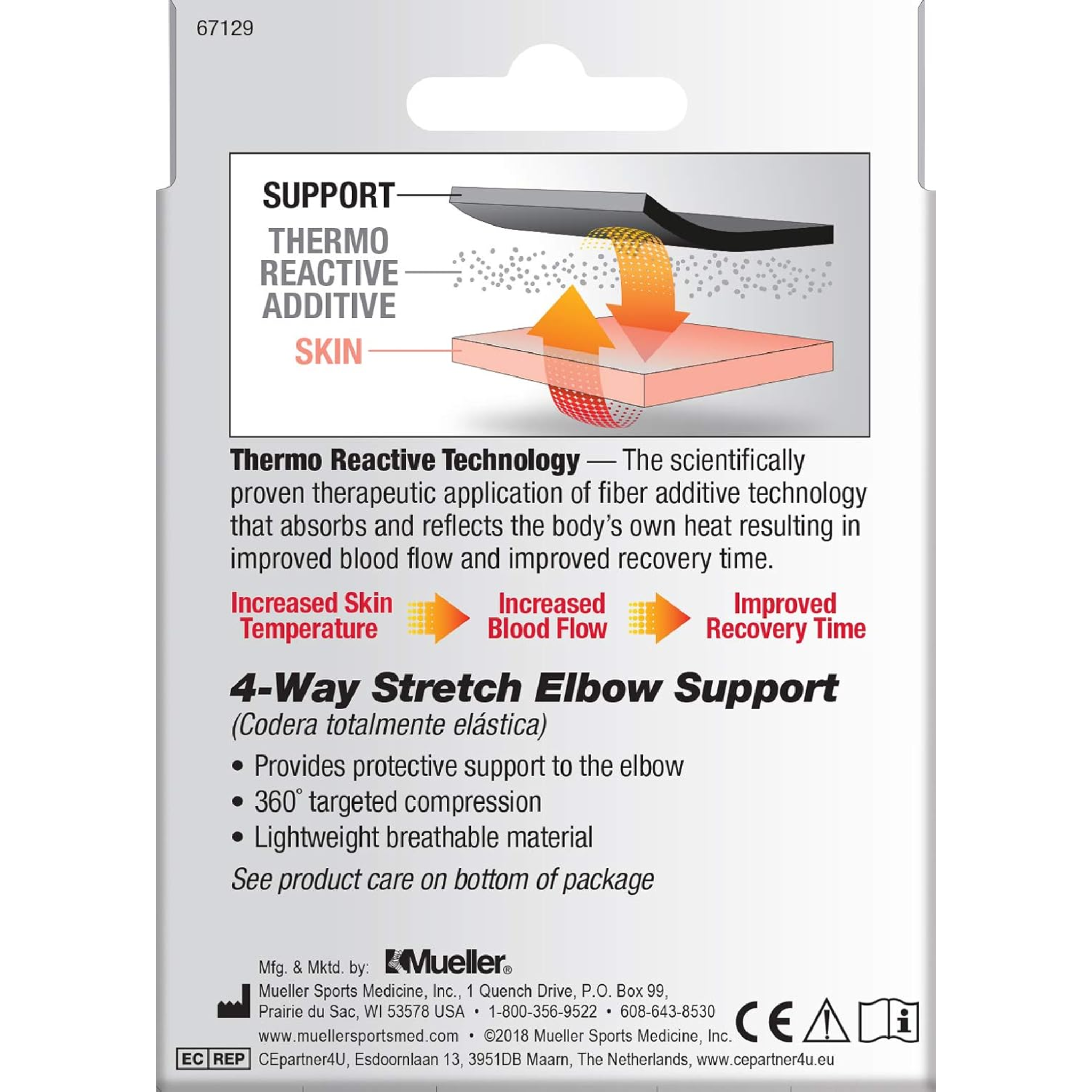 Mueller, 4-Way Stretch Premium Knit Elbow Compression Sleeve, Thermo Reactive Elbow Pain Relief, Comfortable Support for Men and Women, Medium/Large