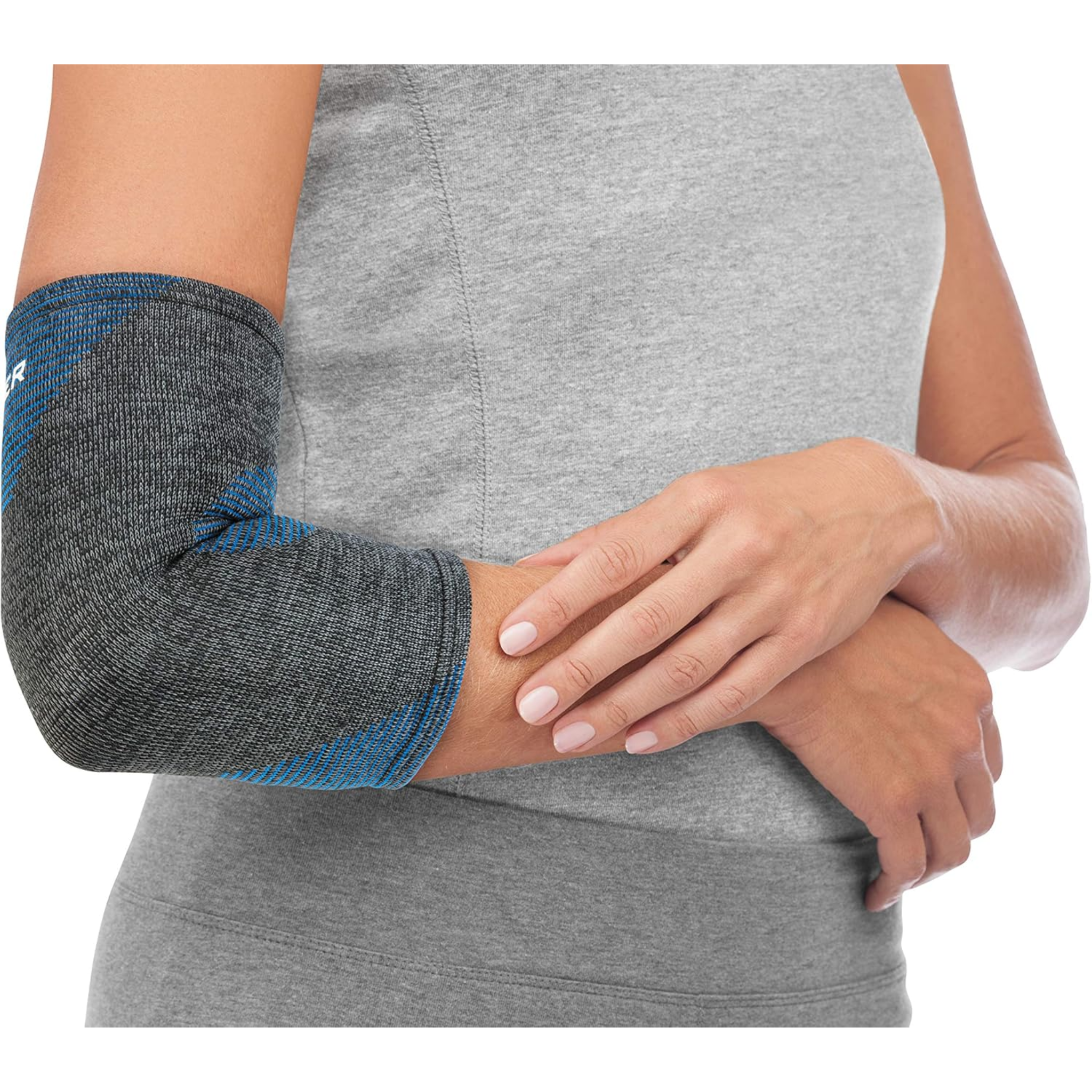 Mueller, 4-Way Stretch Premium Knit Elbow Compression Sleeve, Thermo Reactive Elbow Pain Relief, Comfortable Support for Men and Women, Medium/Large
