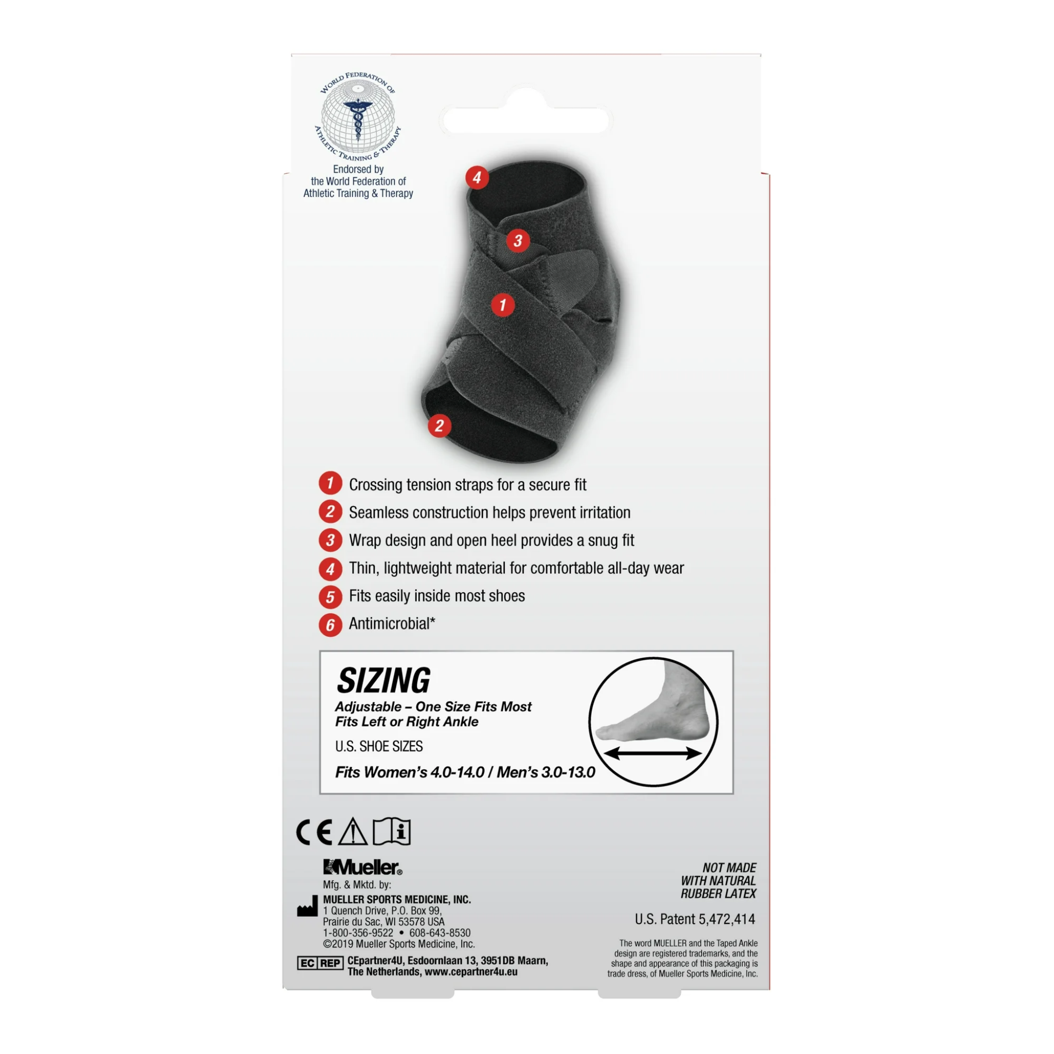 Mueller, Adjustable Ankle Brace, Comfortable and Supportive Design for Active Use, One Size, Black