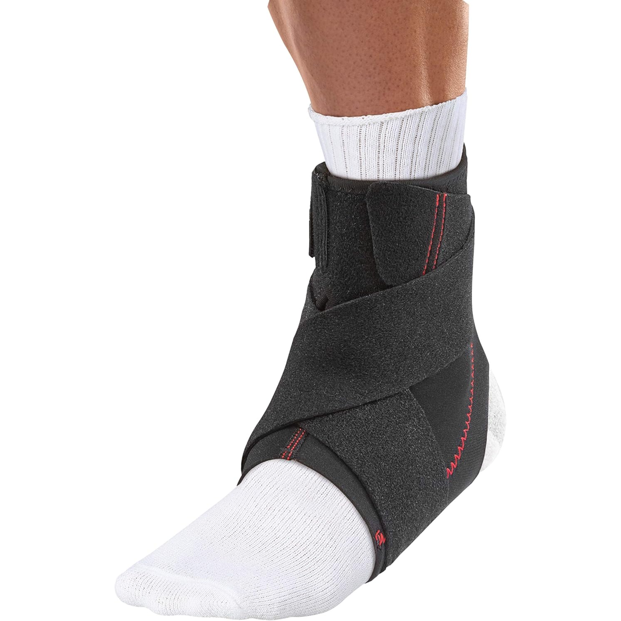 Mueller, Adjustable Ankle Support Brace, Pain Relief and Protection for Men and Women, Ideal for Sprains, Strains, Arthritis, Black, One Size
