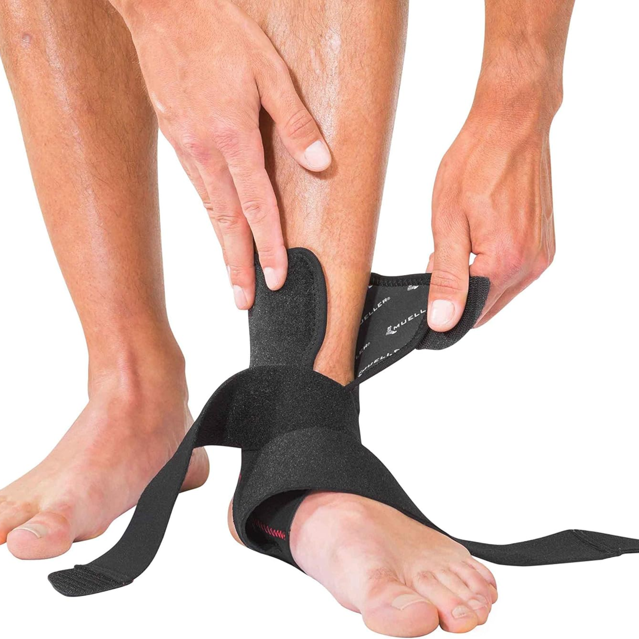 Mueller, Adjustable Ankle Support Brace, Pain Relief and Protection for Men and Women, Ideal for Sprains, Strains, Arthritis, Black, One Size