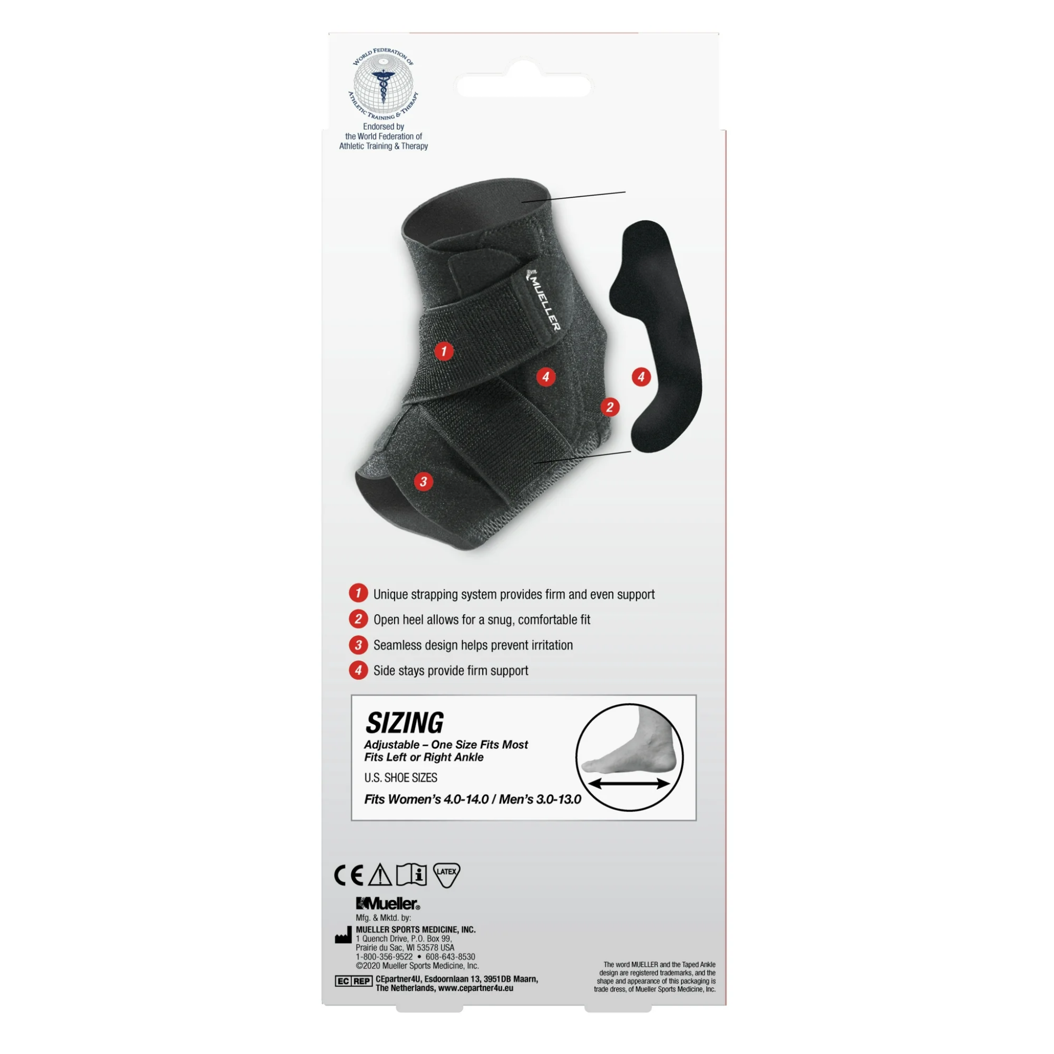 Mueller, Ankle Stabilizer, Adjustable Support for Left or Right Ankle, Comfortable Fit, One Size Fits Most