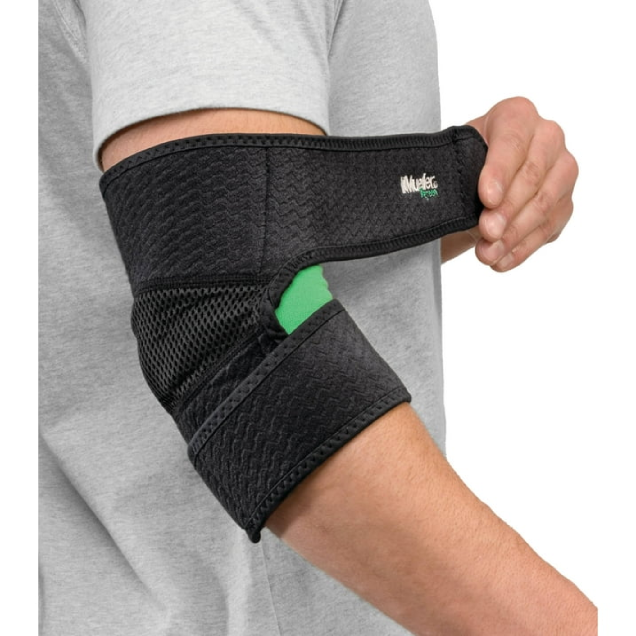 Mueller, Green Adjustable Elbow Support Pad, Comfortable and Flexible Relief for Joint Pain, Adjustable, One Size