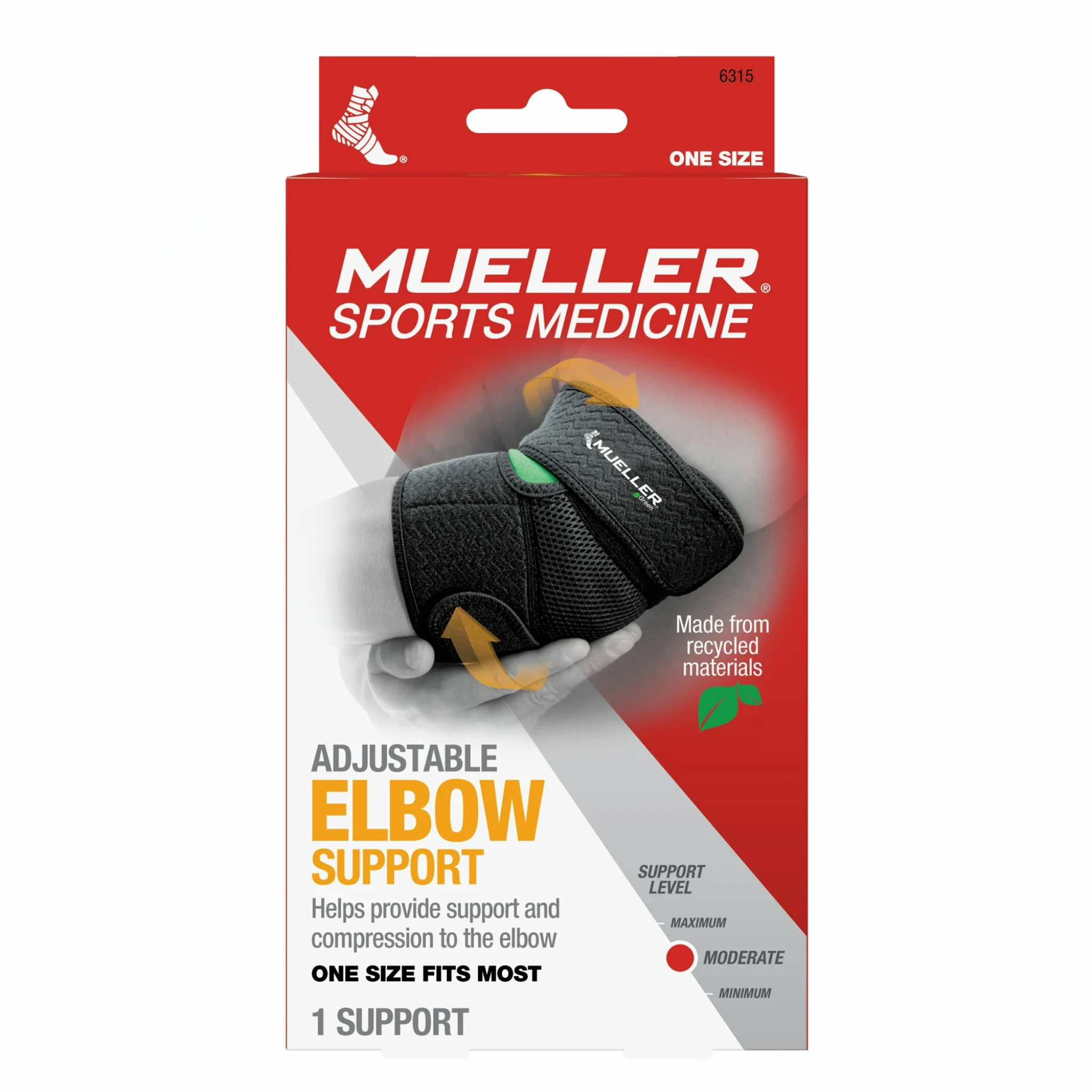 Mueller, Green Adjustable Elbow Support Pad, Comfortable and Flexible Relief for Joint Pain, Adjustable, One Size