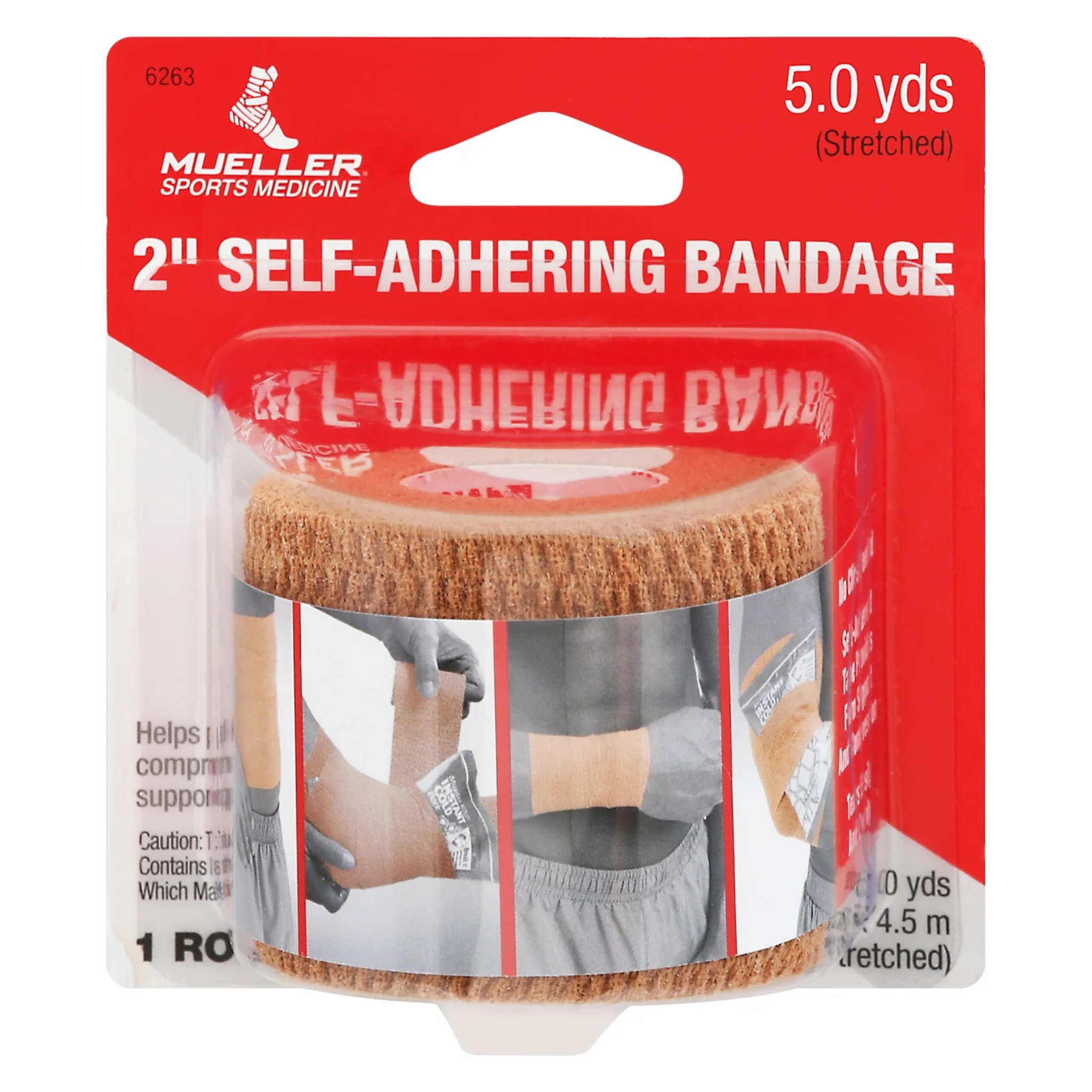 Mueller, Self-Adhering Bandage, Comfortable and Secure Support for Injuries, 2 Inch x 5 Yards, 1 Roll