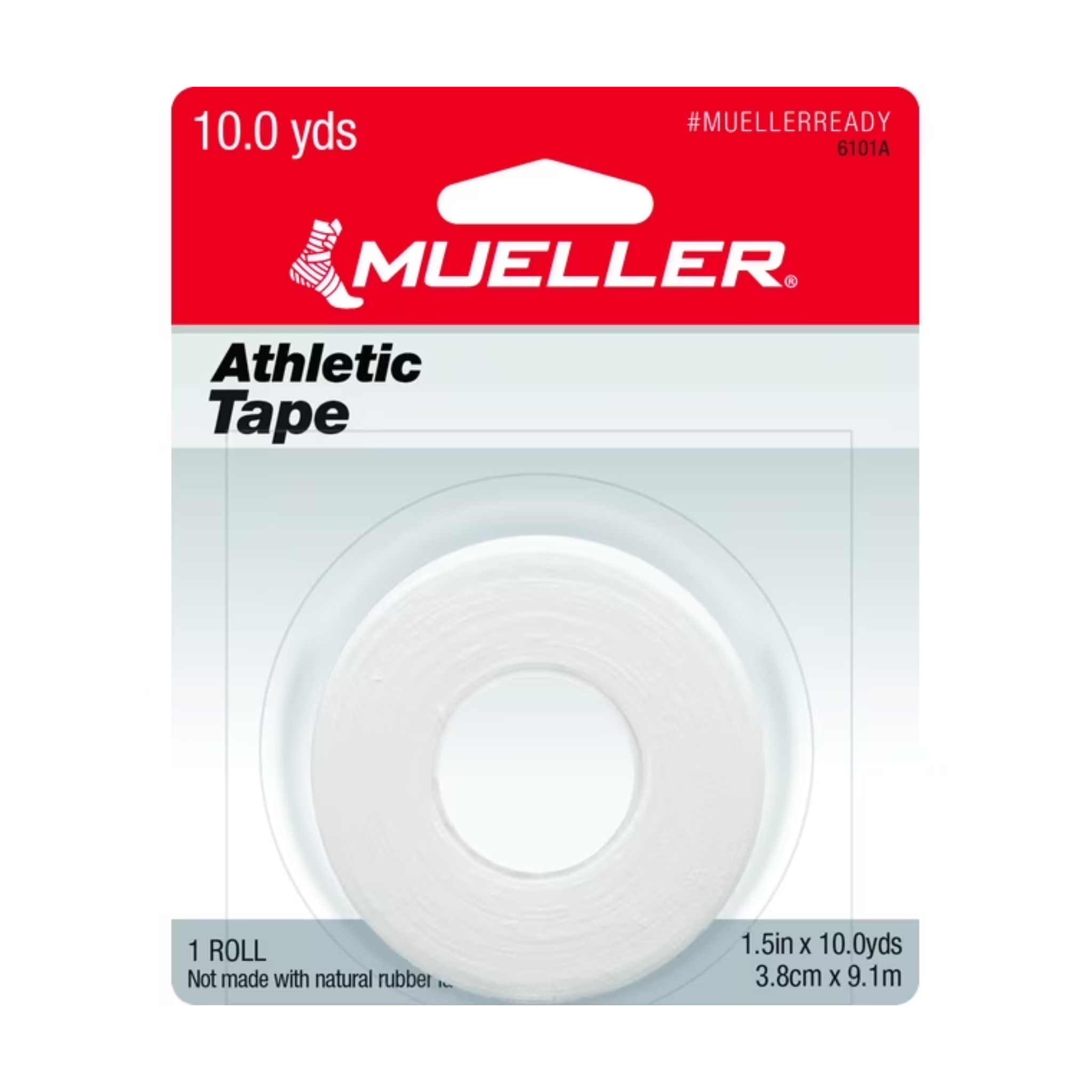 Mueller, Athletic Tape, Strong and Supportive Sports Wrap for Injury Prevention, 1.5" x 10 yd, White, Single Roll