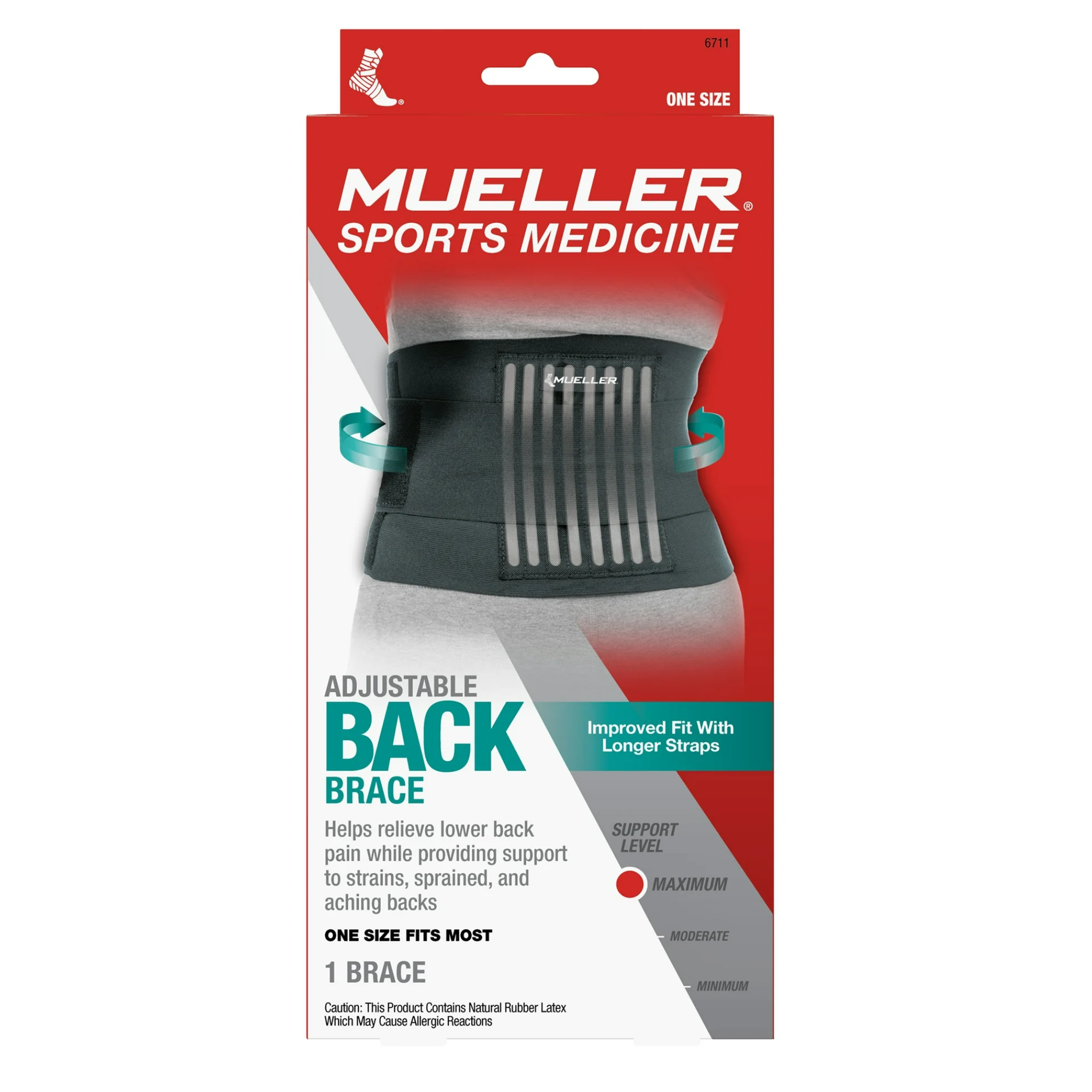 Mueller, Adjustable Back Brace, Maximum Support, Black, One Size Fits Most