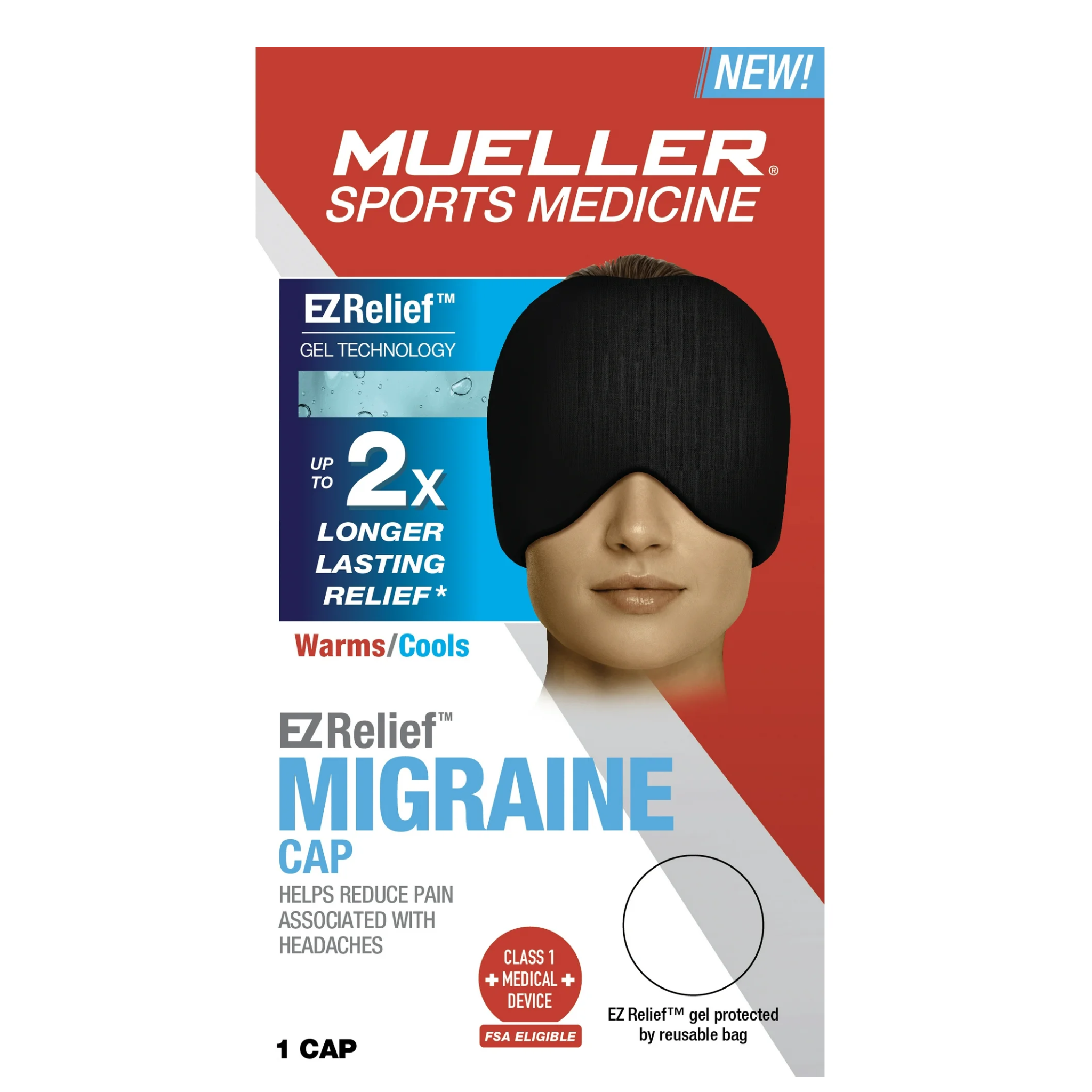 Mueller, EZ Relief Migraine Cap, Hot & Cold Therapy for Headache Relief, Black, One Size