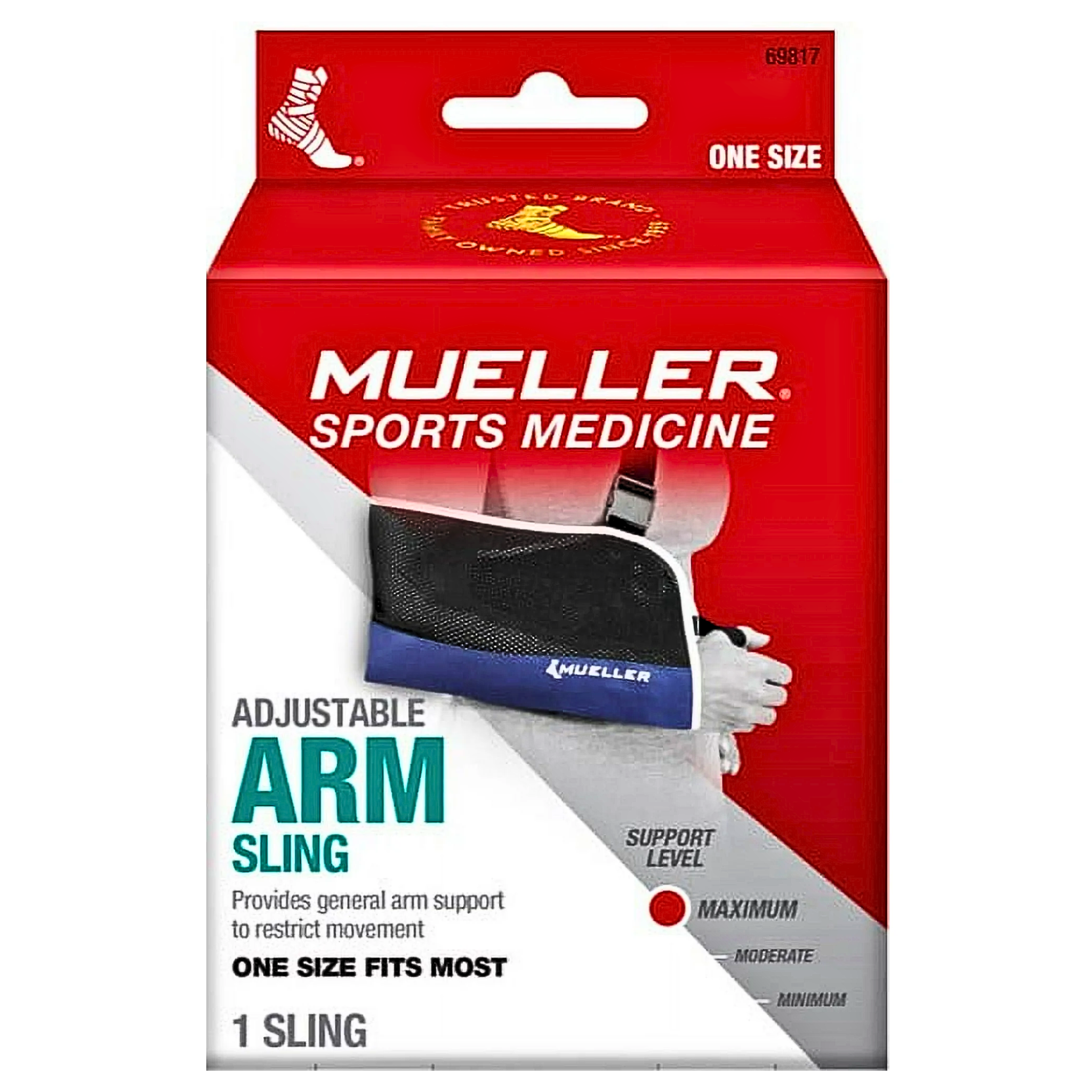 Mueller, Arm Sling with Mesh, Adjustable Support for Arm & Shoulder Stability, Blue/Black, One Size Fits Most