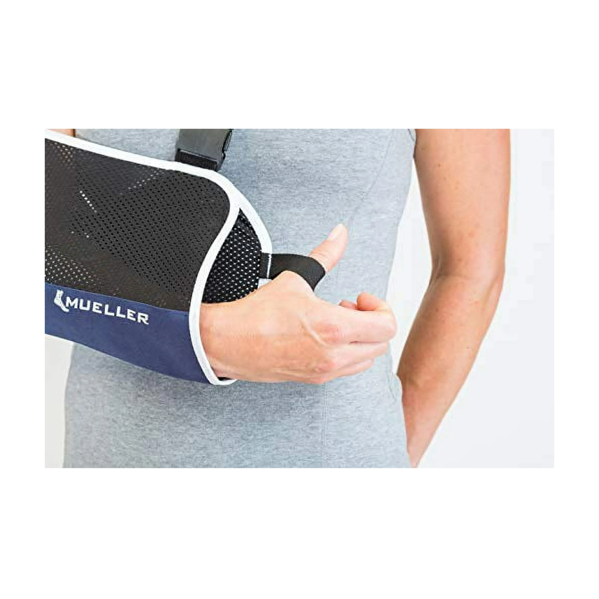 Mueller, Arm Sling with Mesh, Adjustable Support for Arm & Shoulder Stability, Blue/Black, One Size Fits Most