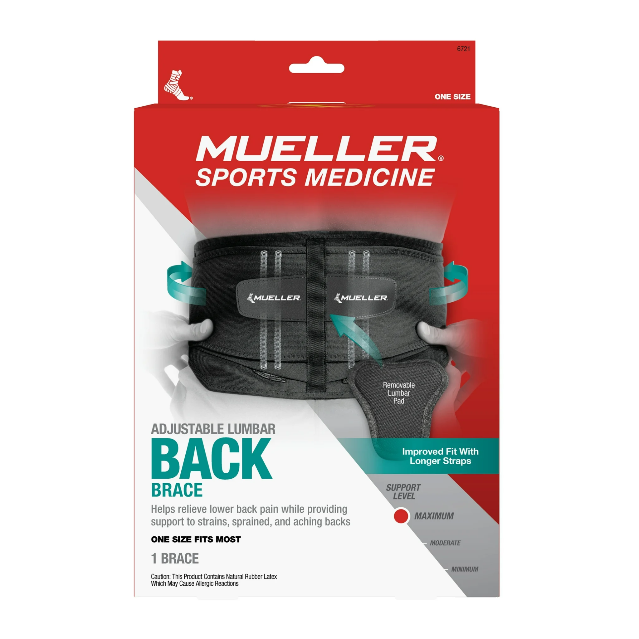 Mueller, Adjustable Lumbar Back Brace with Removable Pad, Black, Support for Upper & Lower Back Pain, Sciatica, Scoliosis