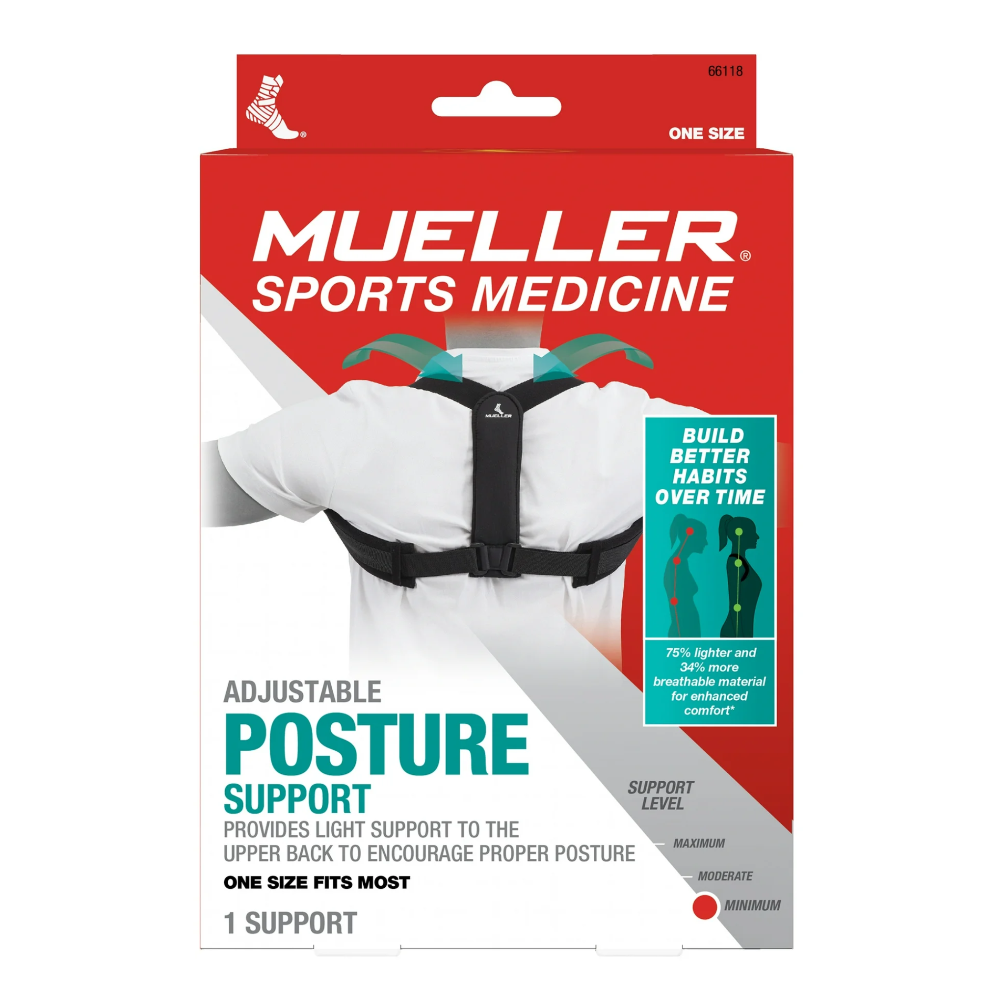 Mueller, Adjustable Posture Support, Black, Unisex, One Size Fits Most