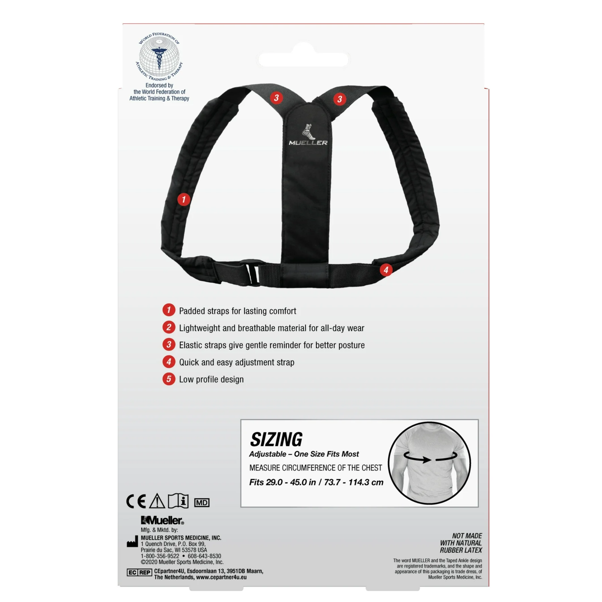 Mueller, Adjustable Posture Support, Black, Unisex, One Size Fits Most